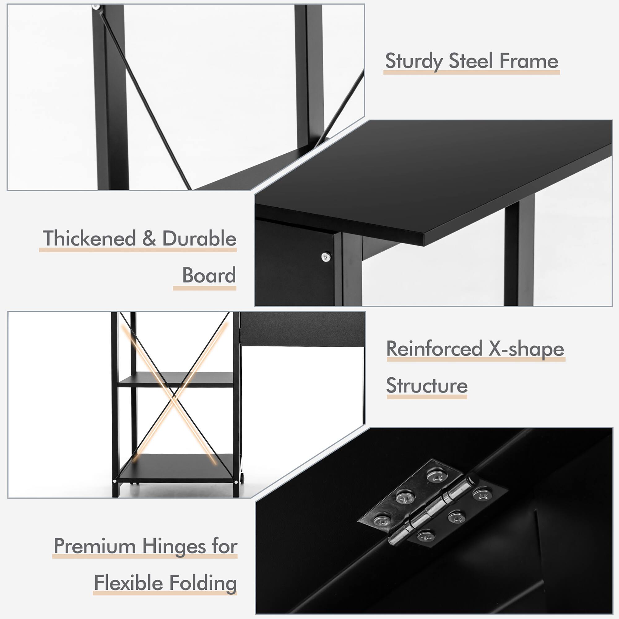 Sturdy Steel Frame, Thickened & Durable Board, Reinforced X-shape Structure, Premium Hinges for Flexible Folding