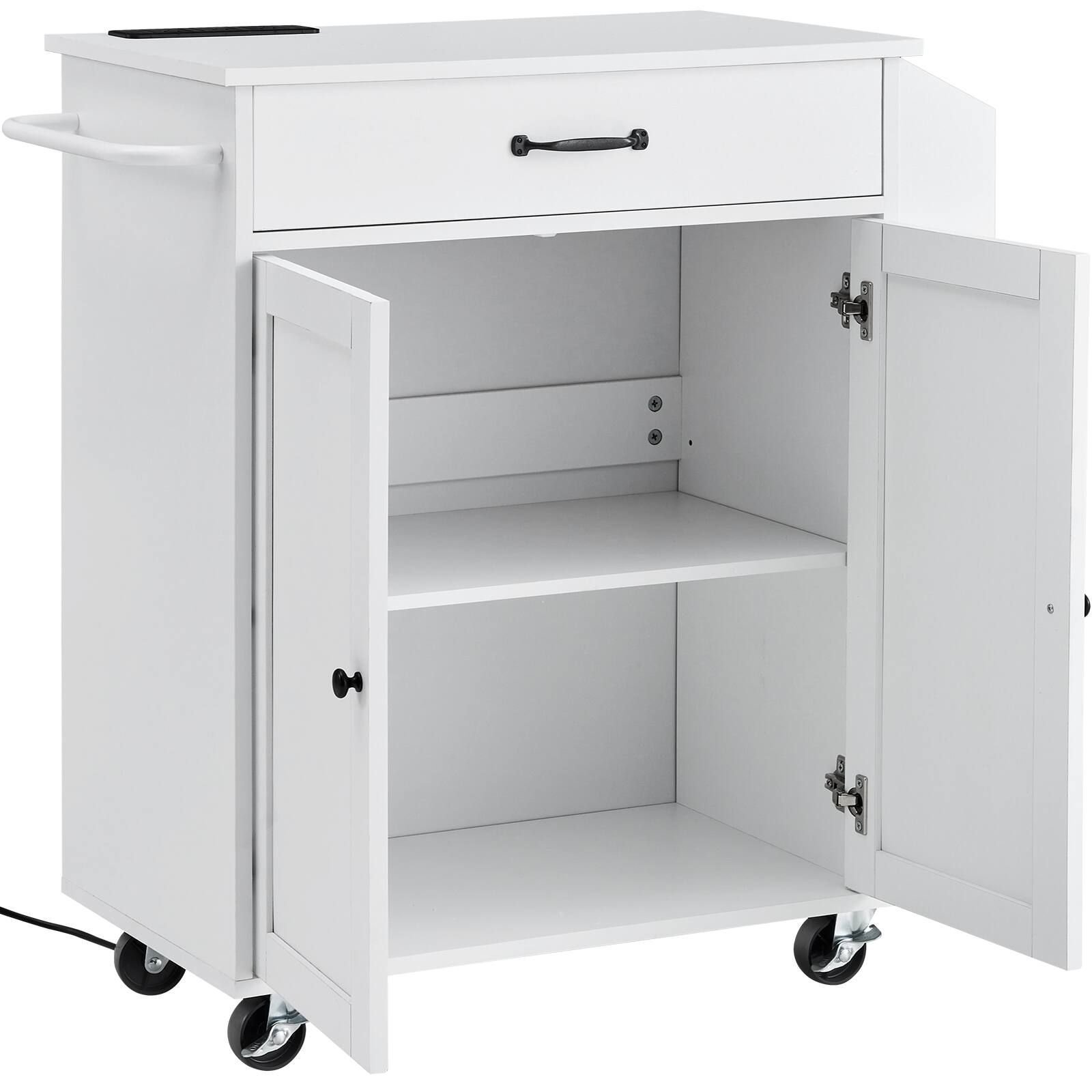 Alt View 1. Forest'nSky - 25.98" Kitchen Island Cart on Wheel with Charging Station,White - White.