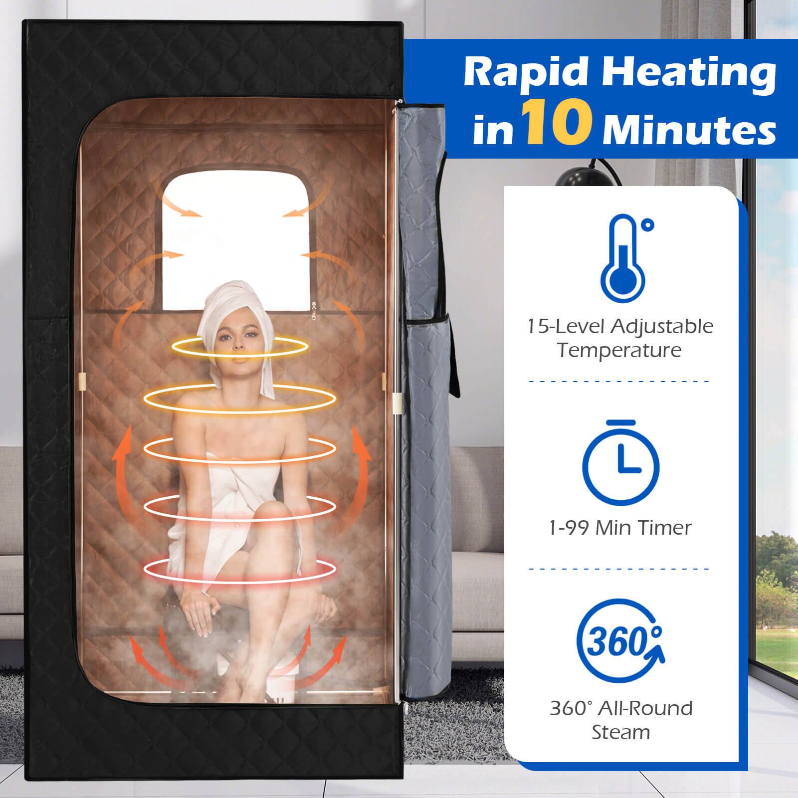 Rapid Heating in 10 Minutes

15-Level Adjustable Temperature

1-99 Min Timer

360° All-Round Steam