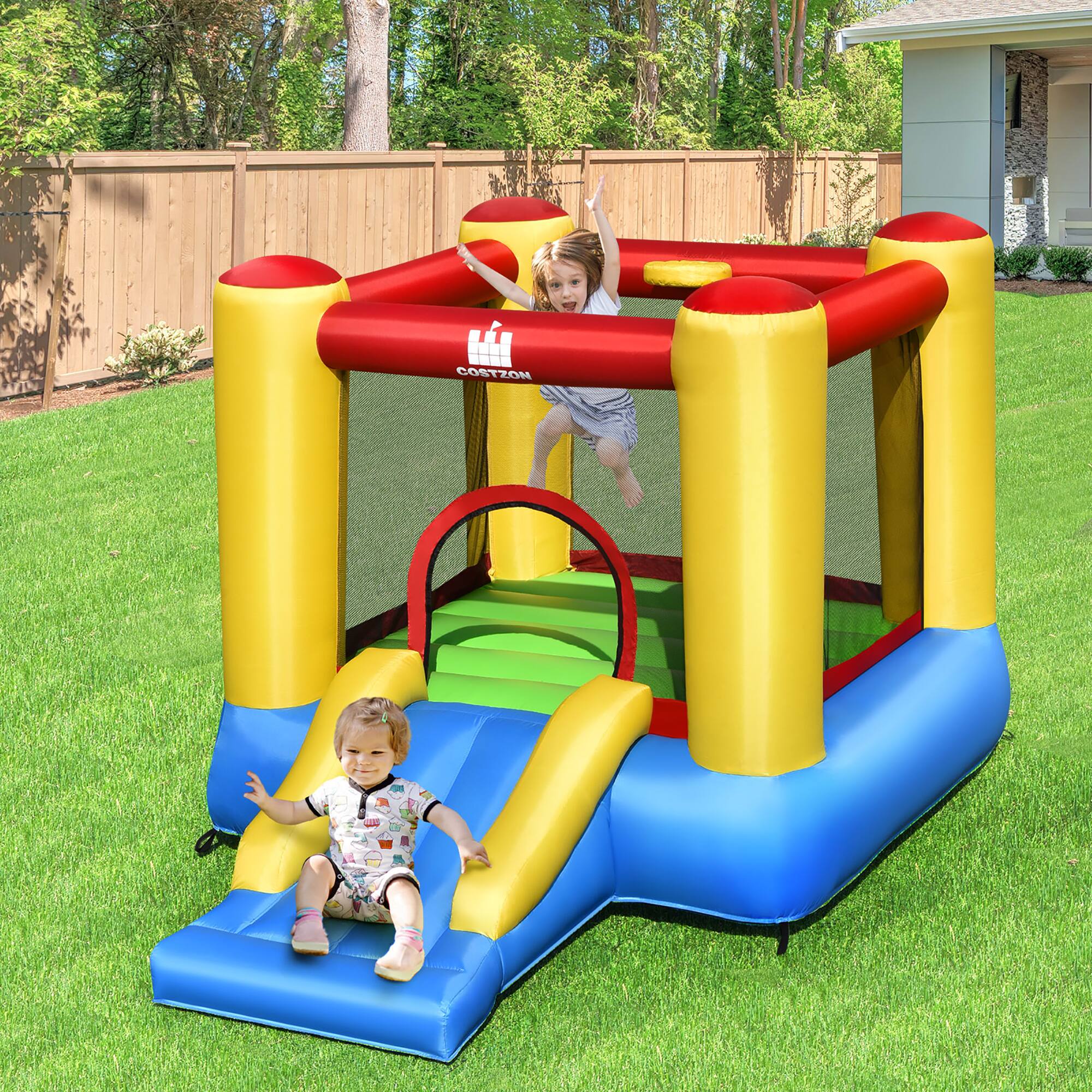 Alt View 3. Costway - Costway Inflatable Bouncer Kids Slide Bounce House for Indoor Outdoor without Blower - Multicolour.