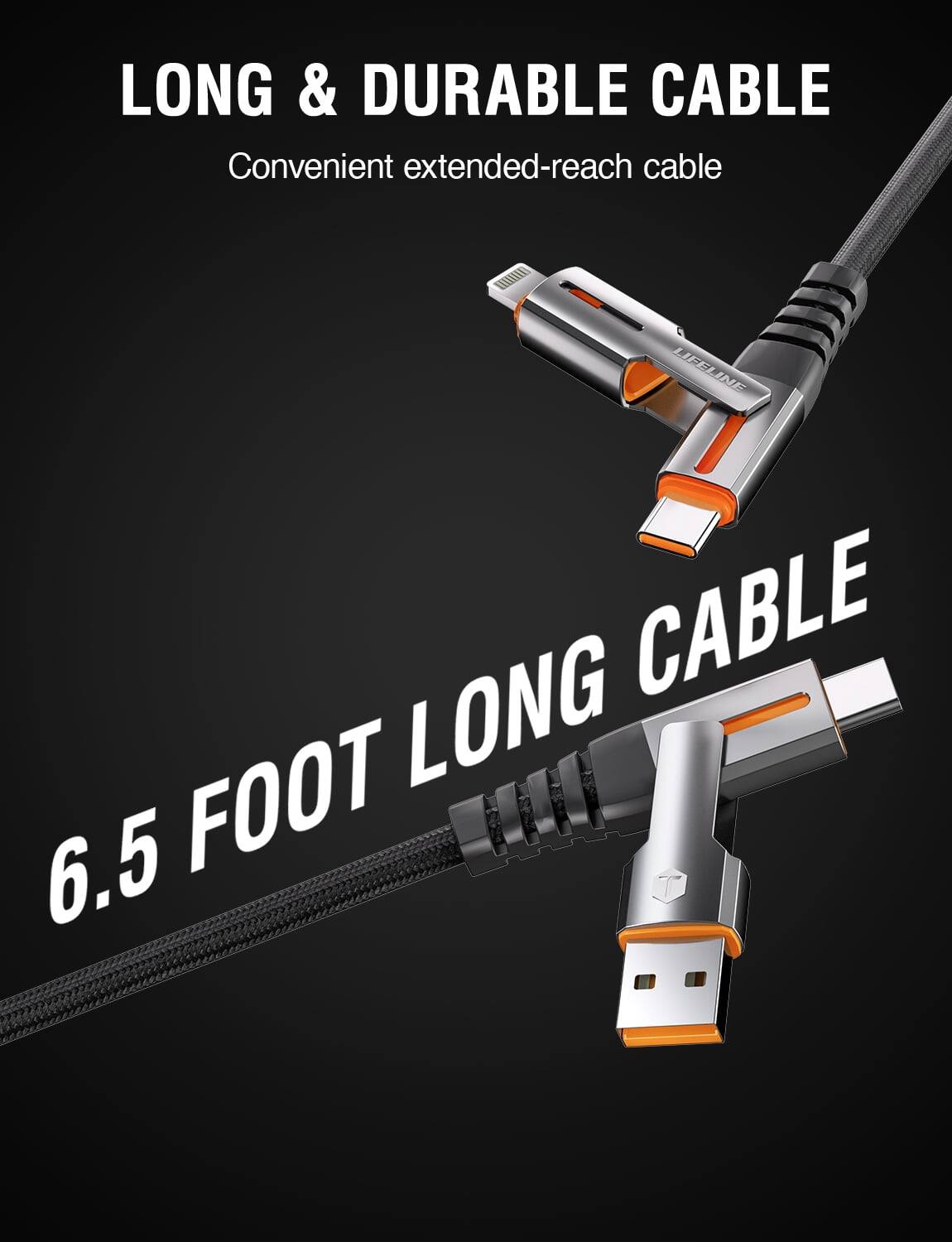 LONG & DURABLE CABLE  
Convenient extended-reach cable  
6.5 FOOT LONG CABLE