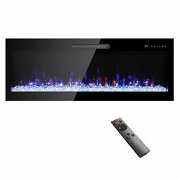 RYHNUYNE - 50 Inch Recessed Ultra Thin Tempered Glass Front Wall Mounted Electric Fireplace with Remote & Multi-Color Flame - Antique Black
