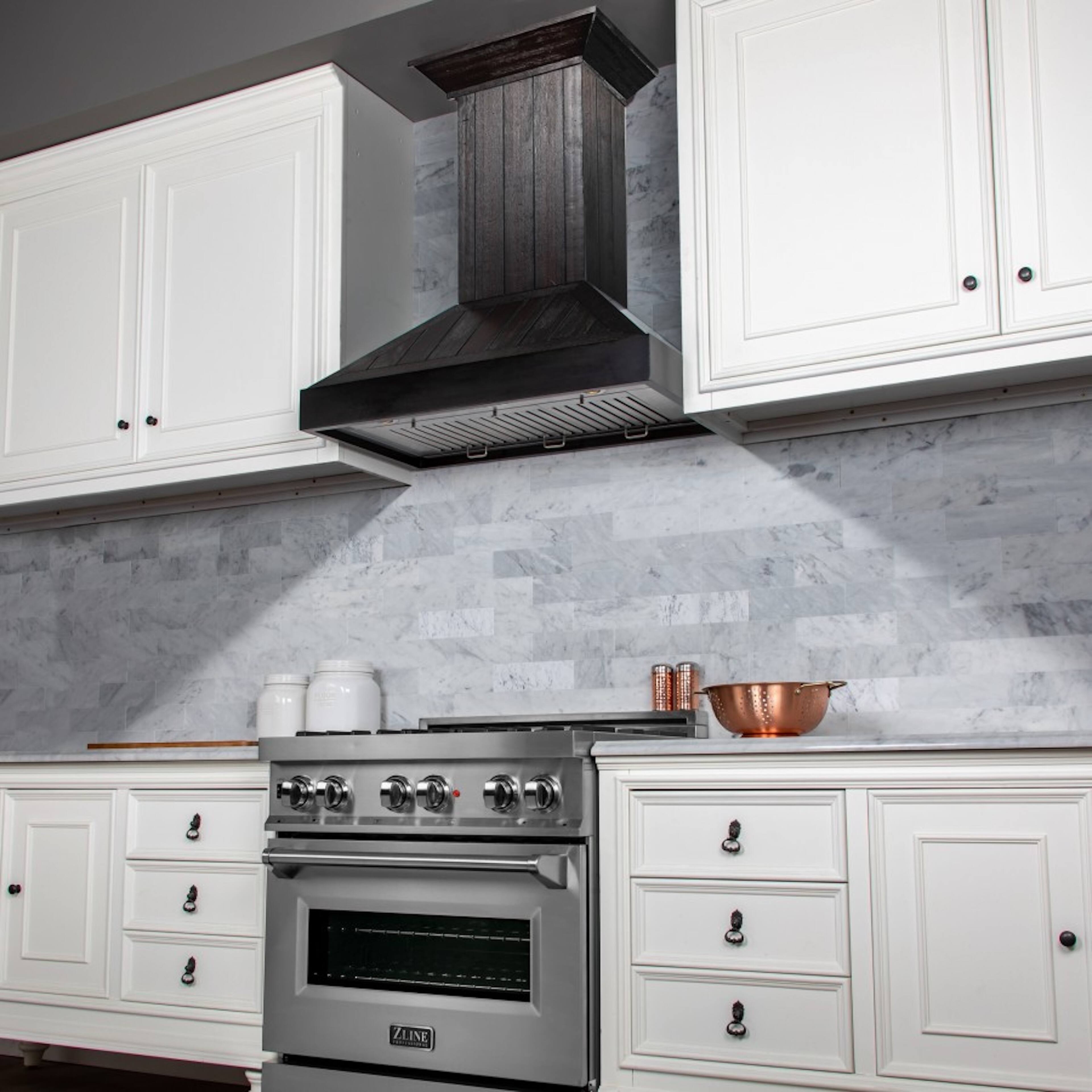 Alt View 2. ZLINE - 36" Wooden Convertible Vent Wall Mount Range Hood - Black.