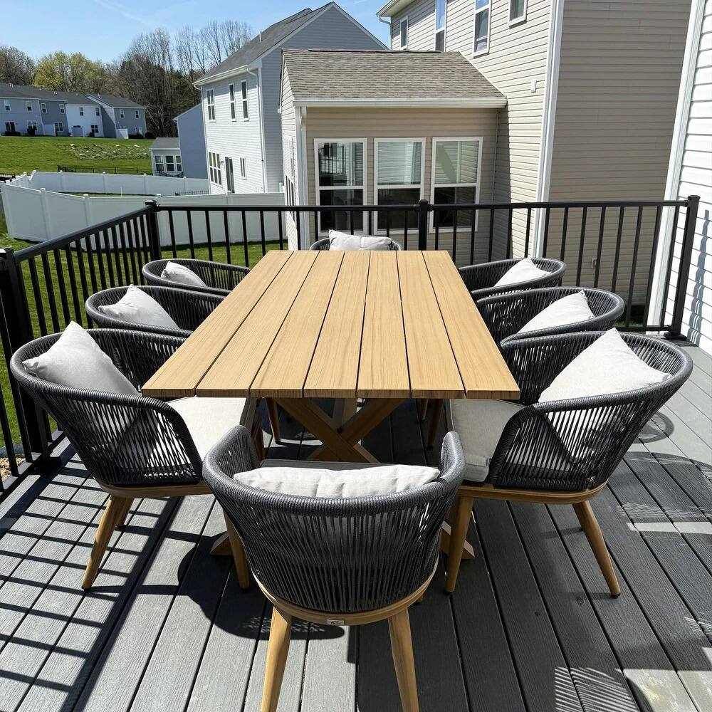 Back. PURPLE LEAF - 7/9/11-Pieces Patio Dining Set Wicker Outdoor Furniture Table and Chairs Set for Garden Teak-Finish Aluminum Frame Set - Teak-Rectangular-9 Pcs.