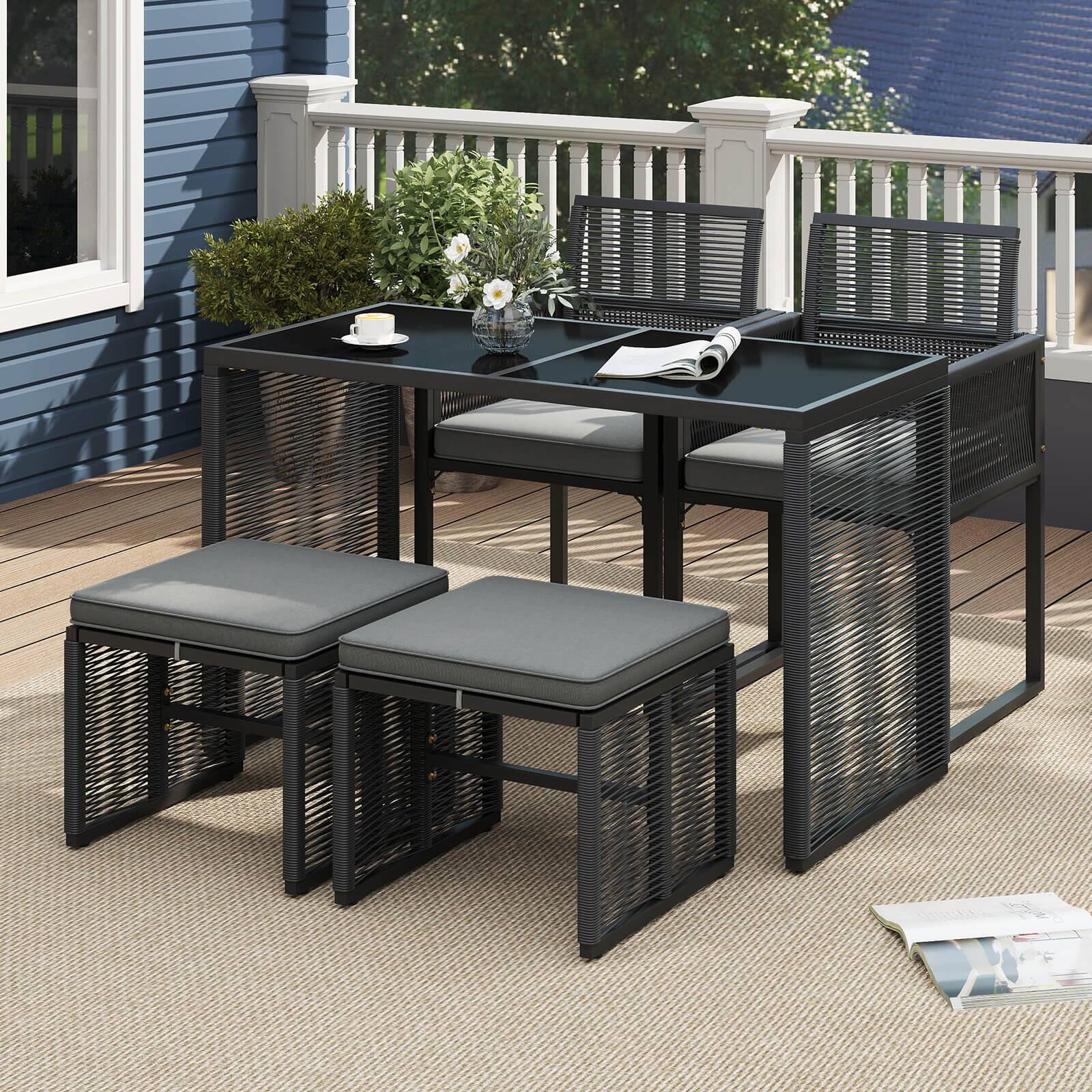 Alt View 1. Costway - Costway 5 PCS PE Wicker Patio Dining Set Outdoor Conversation Set with Cushions - Gray.