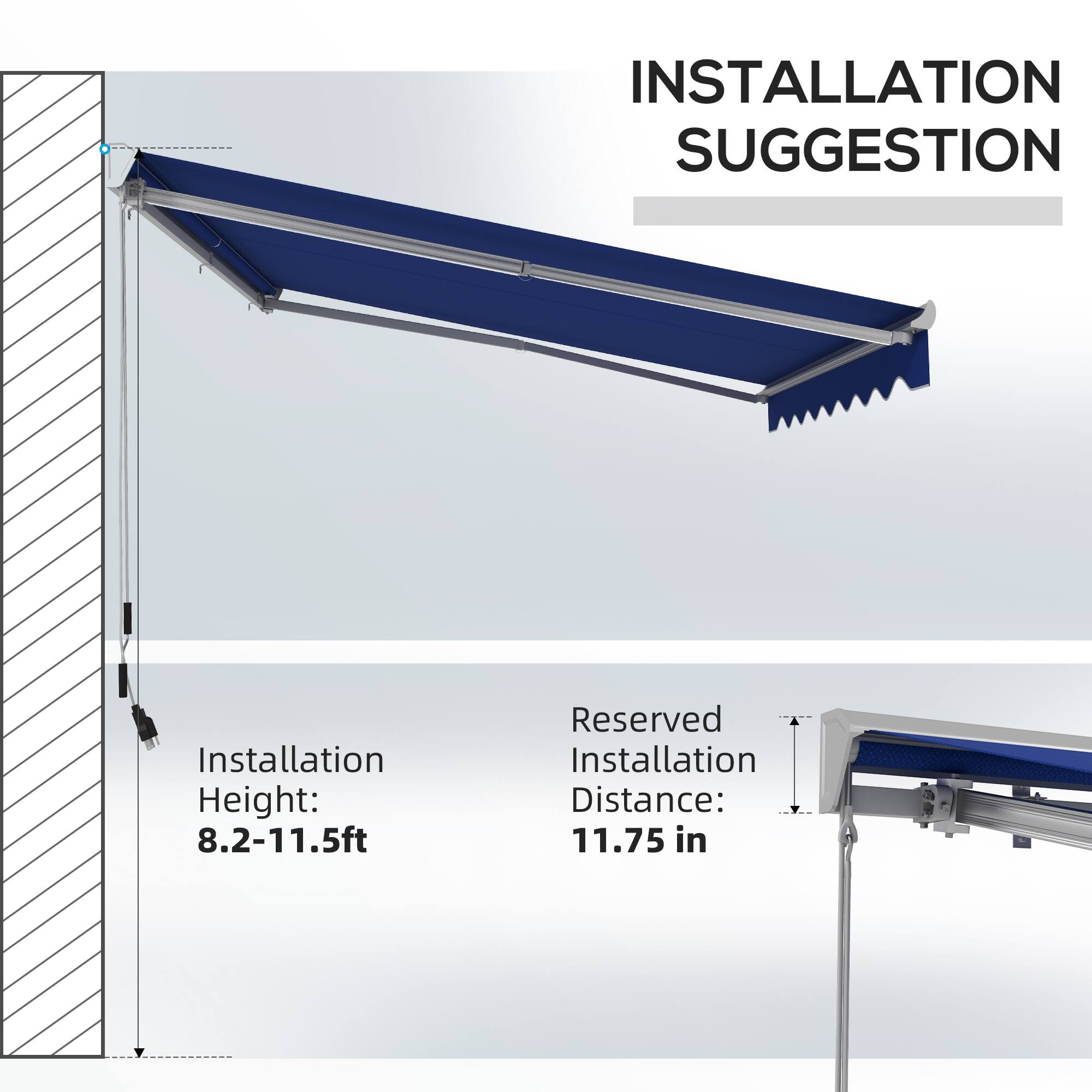 Installation Suggestion

Installation Height: 8.2-11.5ft

Reserved Installation Distance: 11.75 in