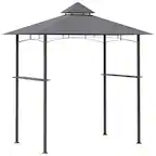 Front. Outsunny - 8' x 5' Grill Gazebo with 2 Side Shelves, Outdoor BBQ Gazebo with Double Roof, Steel Grill Tent Canopy - Gray.