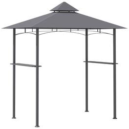 Outsunny - 8' x 5' Grill Gazebo with 2 Side Shelves, Outdoor BBQ Gazebo with Double Roof, Steel Grill Tent Canopy - Gray