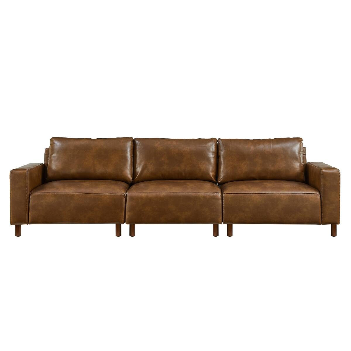 Alt View 6. Ropilly - Ropilly 112 Inch Faux Leather Sofa Brown Three Seat Living Room Couch with Wood Legs - Brown.