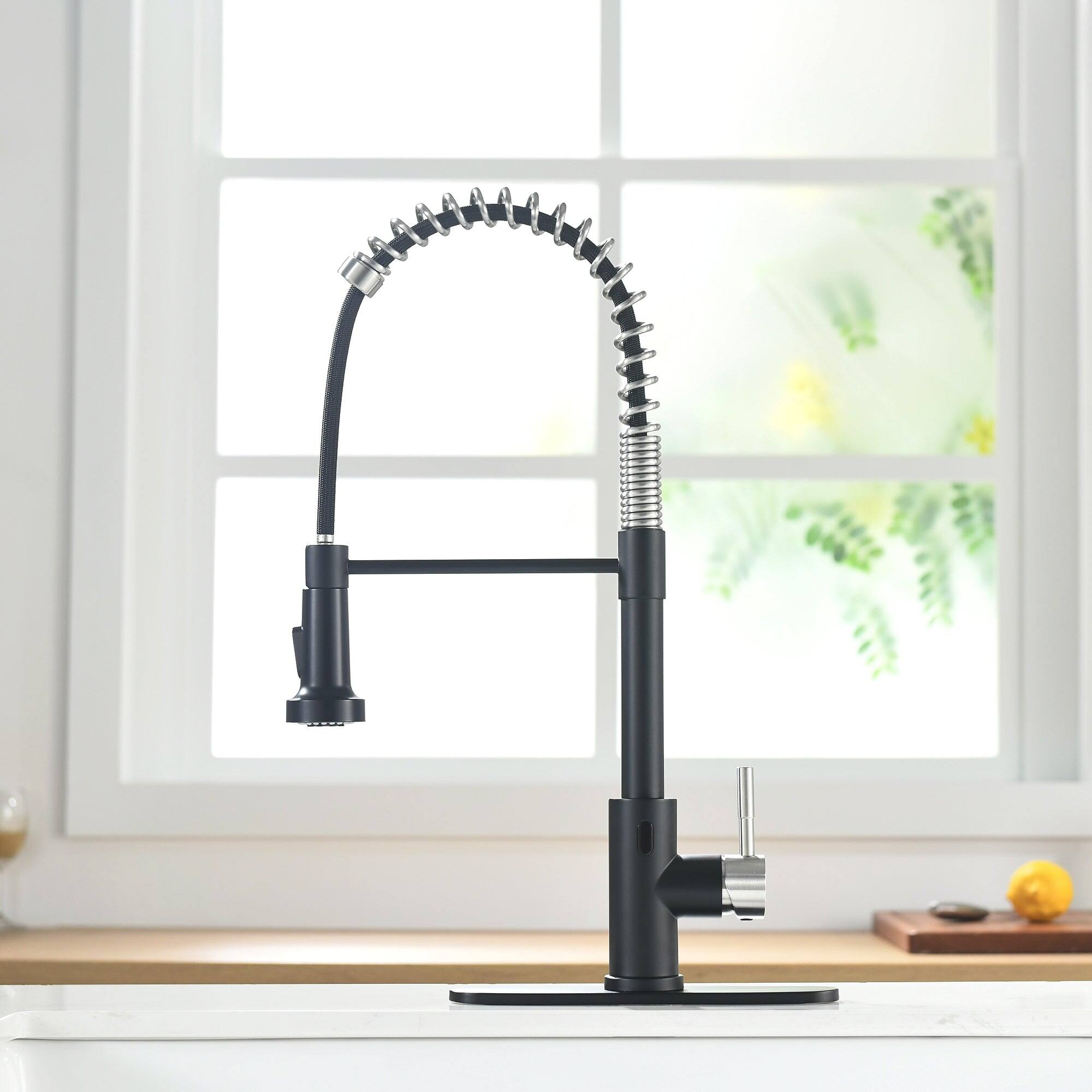 Alt View 7. Boyel Living - Black and Brushed Nickel Single Handle Touchless Pull Down Kitchen Faucet with Deckplate Included - Black & Brushed Nickel.