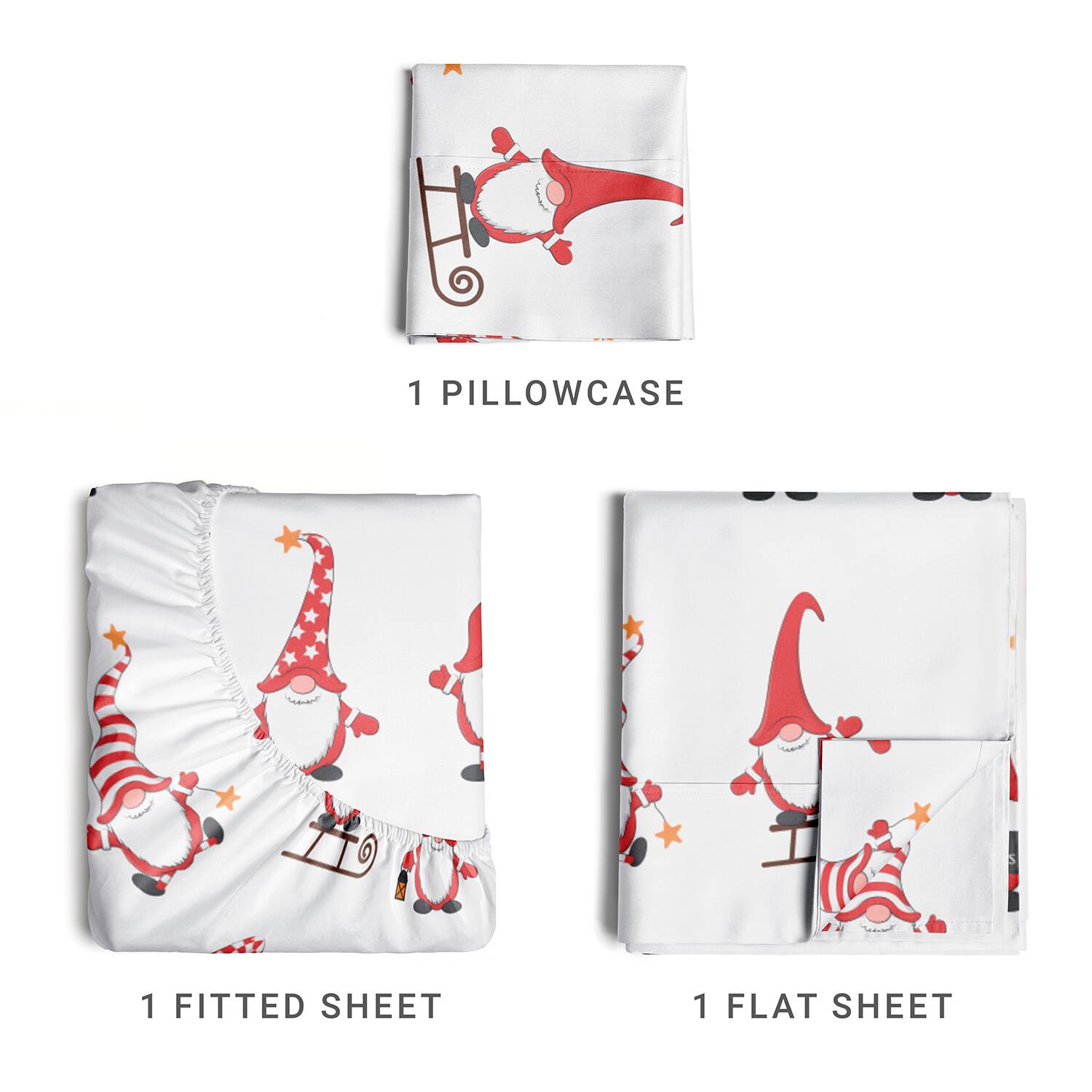 1 PILLOWCASE  
1 FITTED SHEET  
1 FLAT SHEET