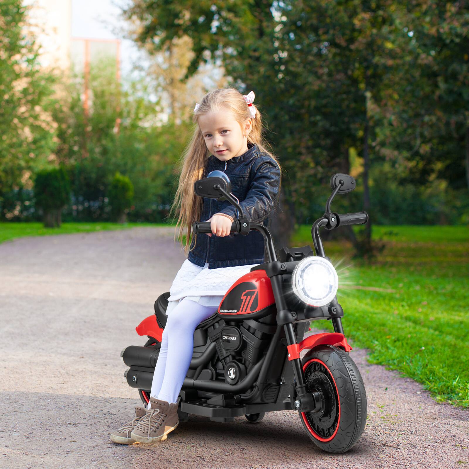 Alt View 4. SKONYON - Kids Electric Motorcycle with Training Wheels and LED Headlights.