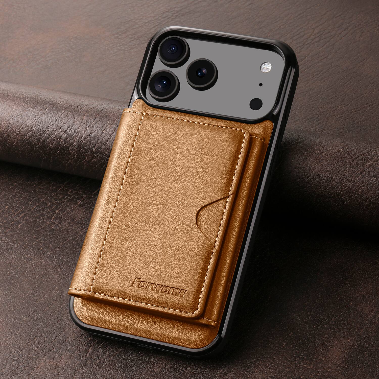 Alt View 5. Dteck - 2-in-1 Magnetic Detachable Wallet Case for Apple iPhone 17 Pro Max, PU Leather Shockproof Cover with Kickstand - Brown.