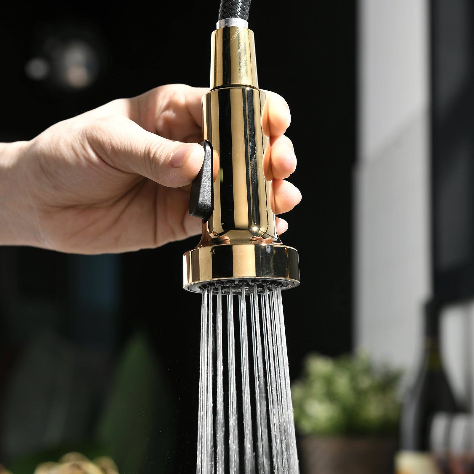 Alt View 7. Boyel Living - Contemporary Single Handle Gooseneck Pull Down Sprayer Kitchen Faucet Brushed Gold - Brushed Gold.