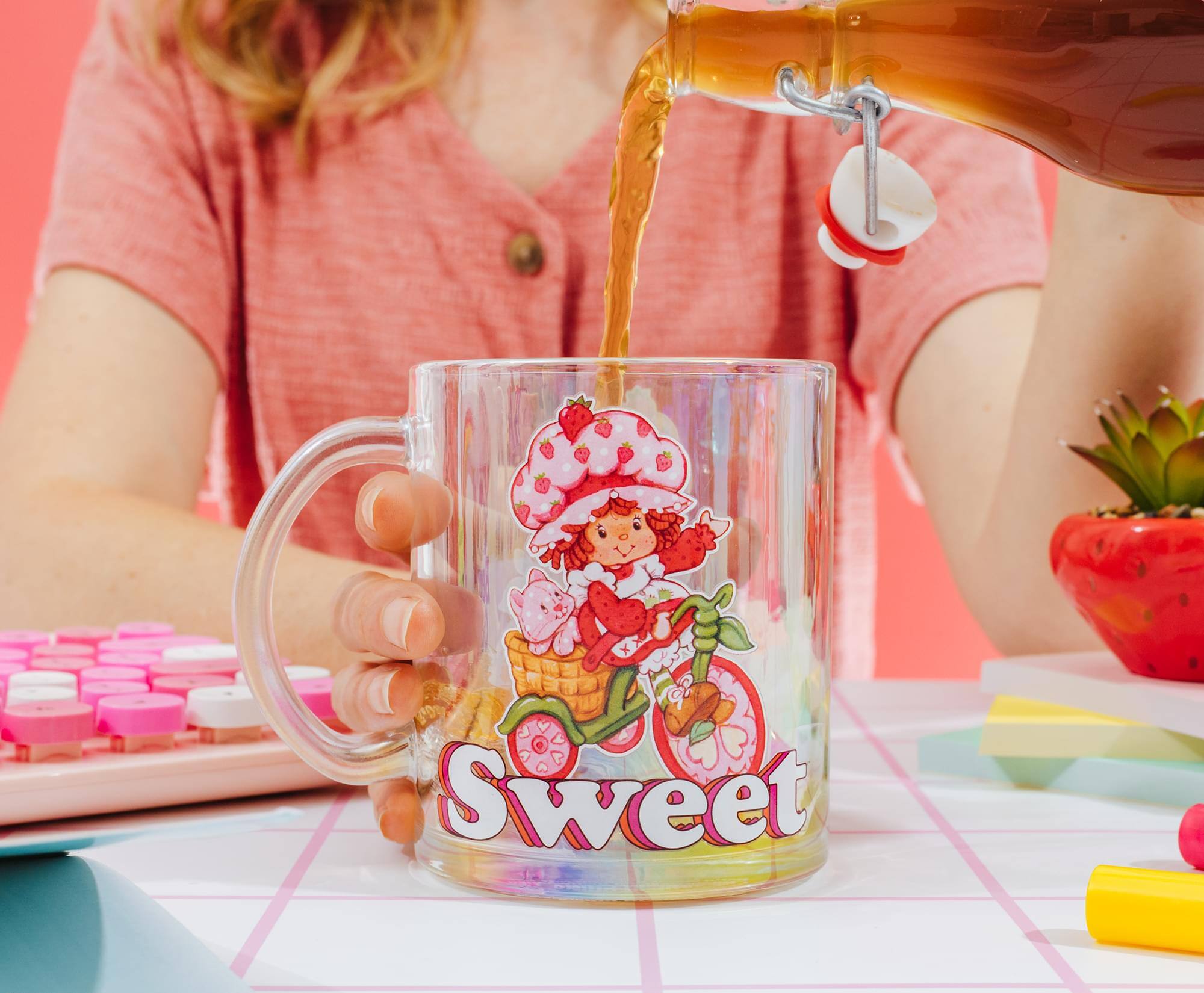 Alt View 3. Silver Buffalo - Strawberry Shortcake "Sweet" Glass Mug | Holds 18 Ounces - Pink.