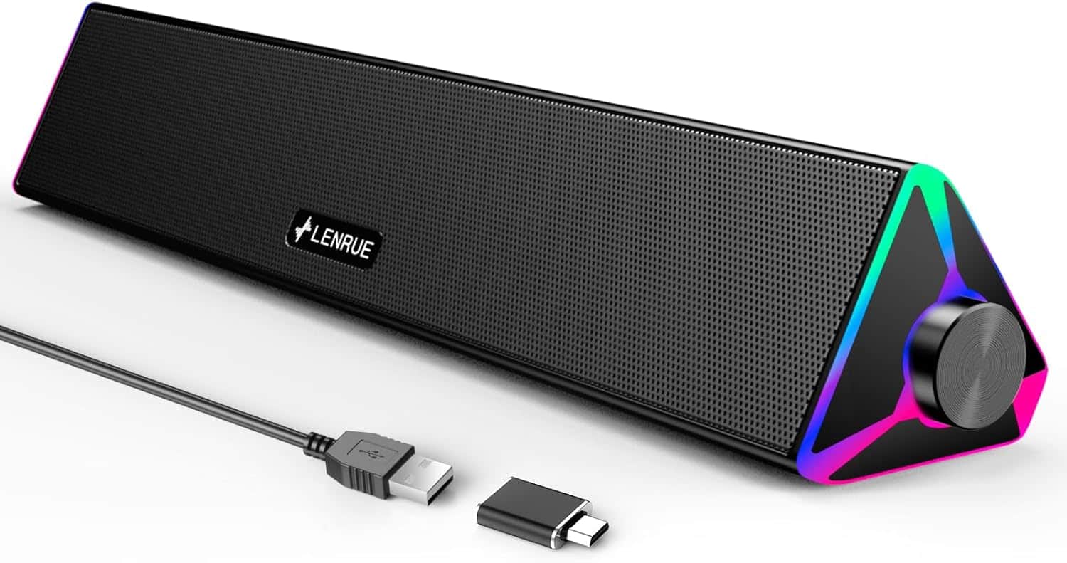 Stamp n Camp - LENRUE Computer Speakers for Desktop,PC with Single USB Power and Stereo Sound,Touch Lights Gaming Sound bar Desktop PC