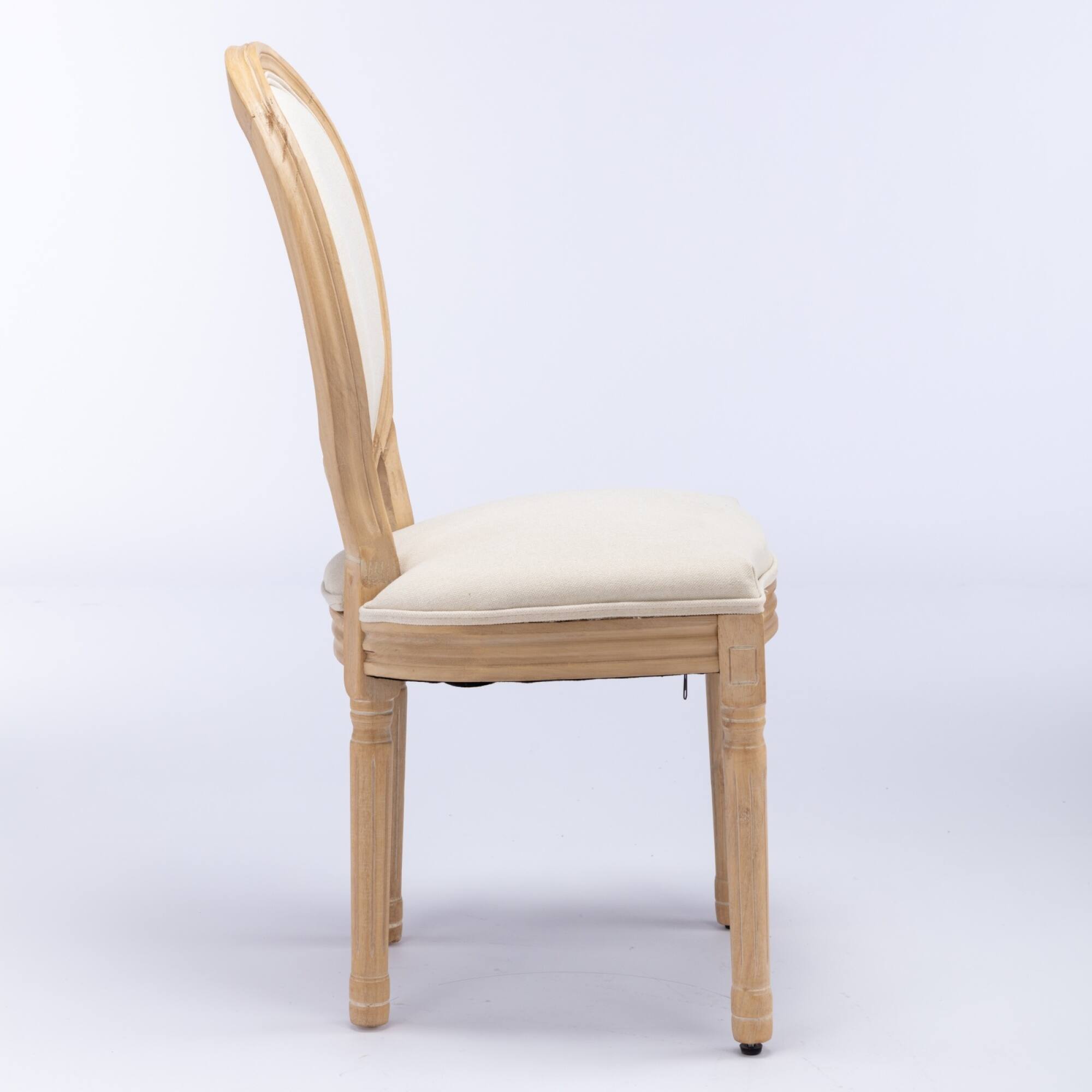 GOODSILO - French Style Solid Wood Frame Dining Chairs with Linen Fabric Upholstery, Set of 2 - Beige - Thumbnail 3