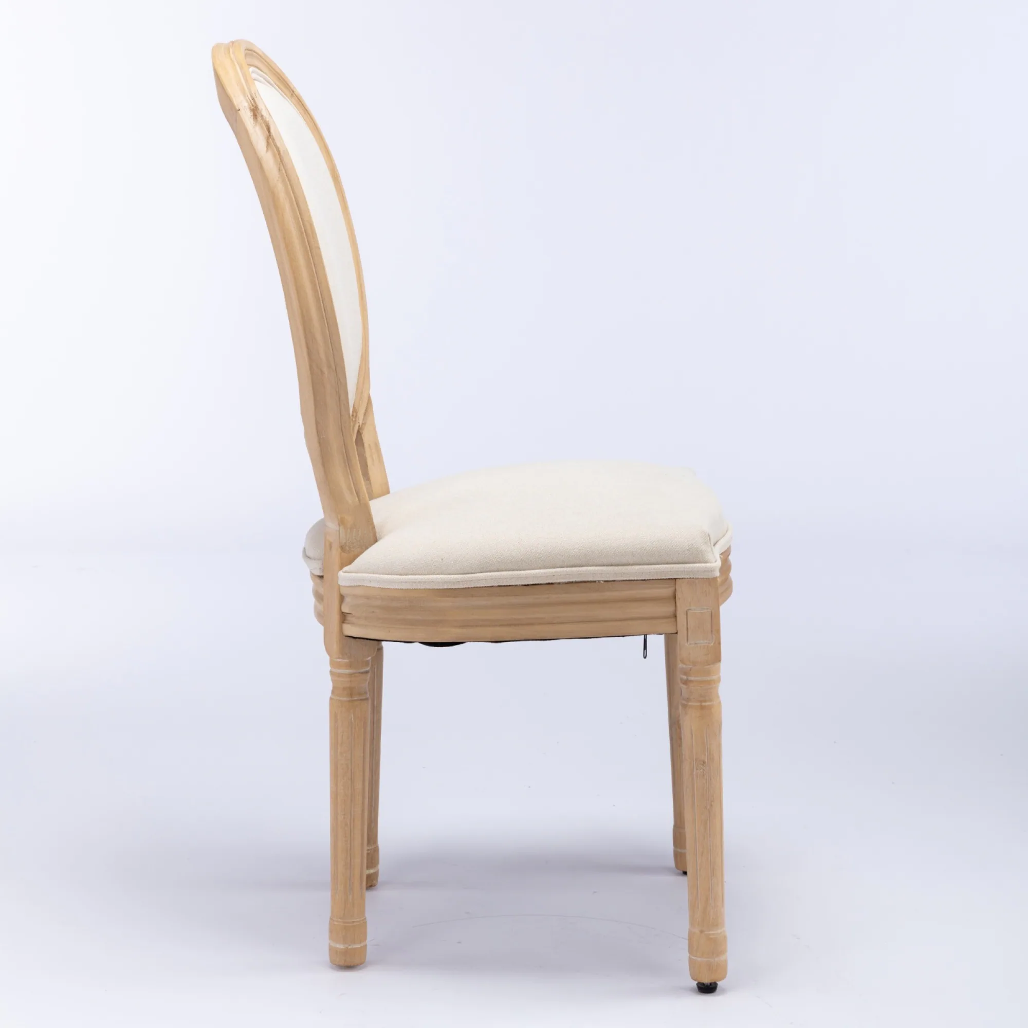 Back. GOODSILO - French Style Solid Wood Frame Dining Chairs with Linen Fabric Upholstery, Set of 2 - Beige.