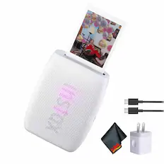 Front. Fujifilm - FUJIFILM INSTAX MINI LINK 3 Smartphone Printer (Clay White), Bundle - White.