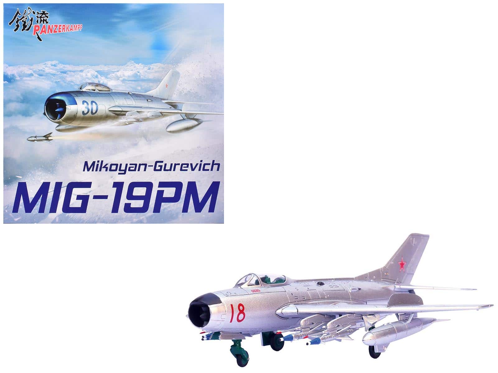 Mikoyan-Gurevich MiG-19PM Farmer-E Fighter Aircraft "Red 18" Soviet Air Force 1/72 Diecast Model by Panzerkampf - Silver