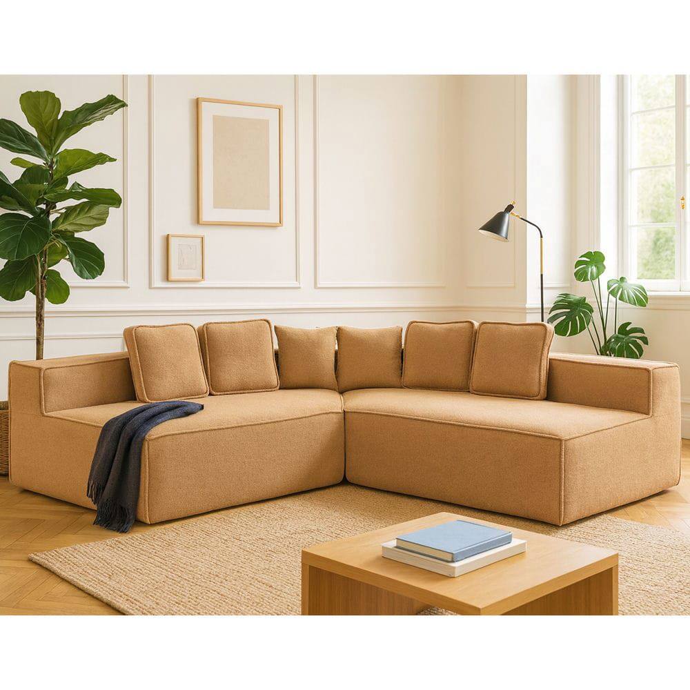 Alt View 5. Kadyn - 132" Oversized Teddy Modular Sofa - Full-Foam Couch with 6 Pillows, High-Density Support for Family Living Rooms - Brown.