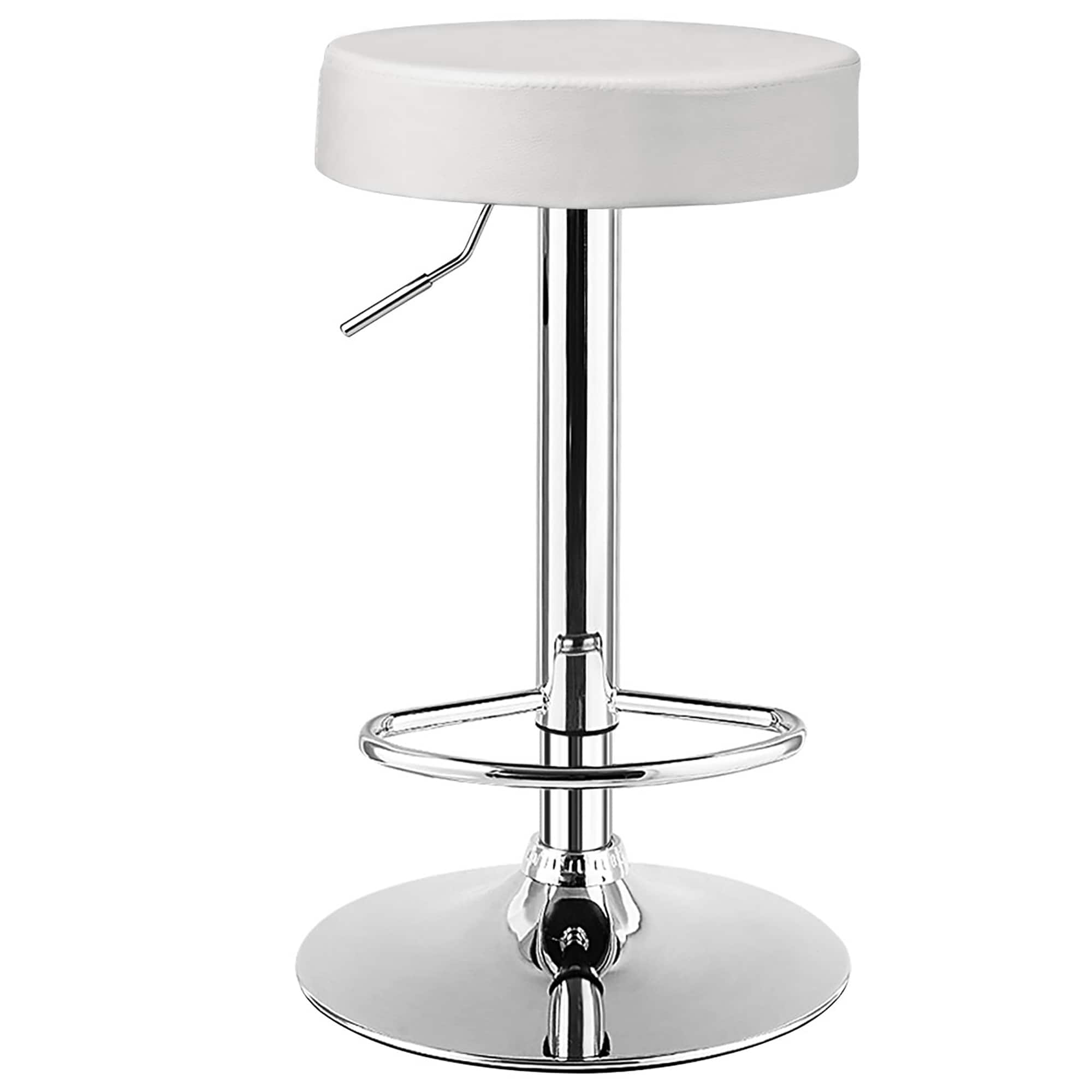 Costway - 1 PC Round Backless Bar Stool Adjustable Swivel Pub Chair U Leather with Footrest - White