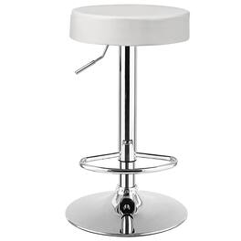 Costway - 1 PC Round Backless Bar Stool Adjustable Swivel Pub Chair U Leather with Footrest - White