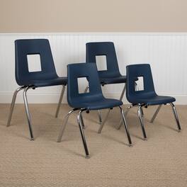 Emma + Oliver - 4-pack Student Stack School Chair - 16-inch - Navy