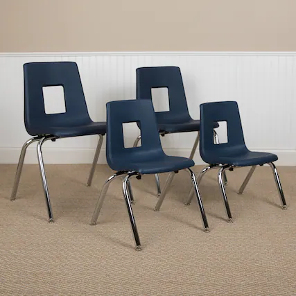 Front. Emma + Oliver - 4-pack Student Stack School Chair - 16-inch - Navy.