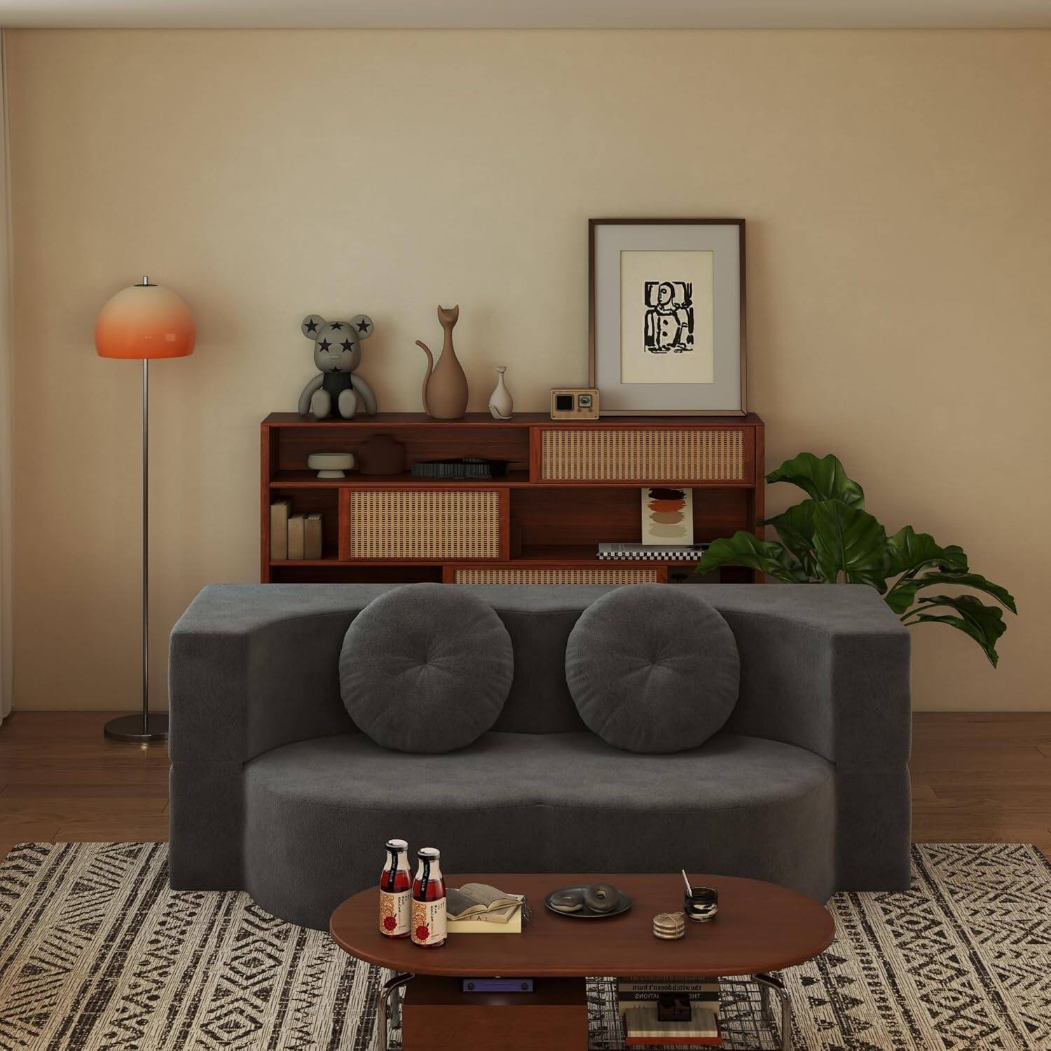 Alt View 3. Trinkets Crazed - 2-in-1 Folding Sofa Bed, Convertible Floor Couch with Full Size Folding Mattres - gray.