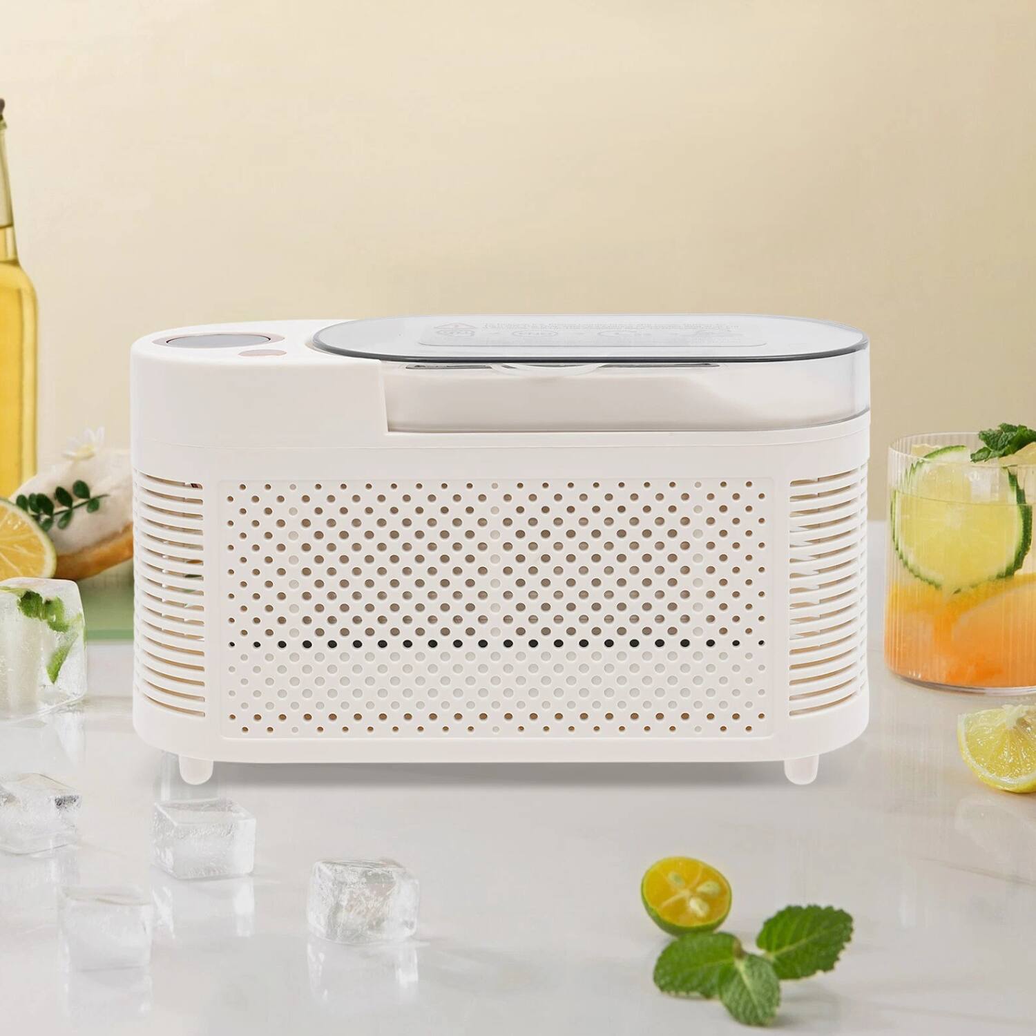 Left. Stock Preferred - 8-Cube Mini Countertop Ice Maker Machine - White.