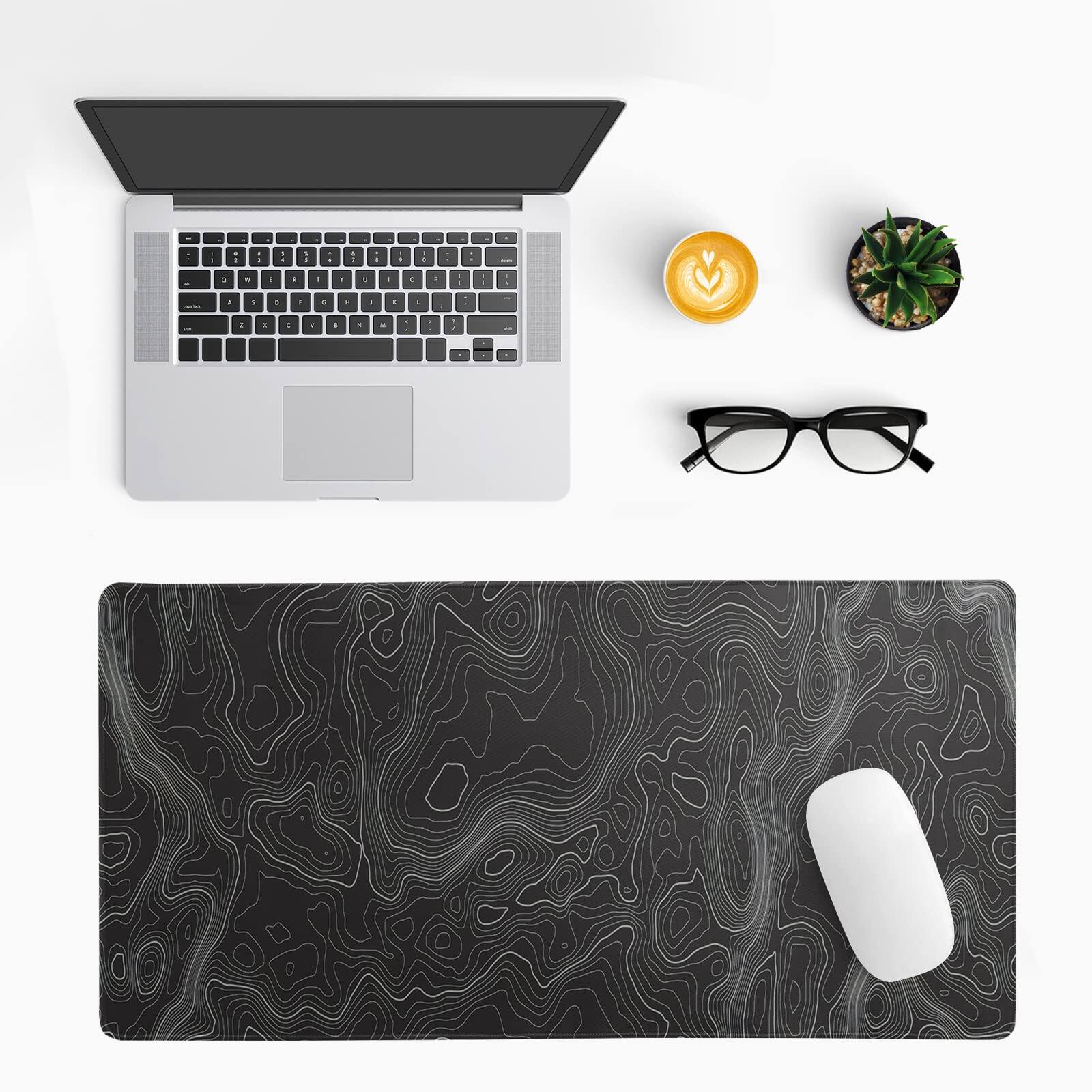 Left. Fabibe - Topographic Contour Extended Big Mouse Pad Large Gaming Desk 27.6x11.8 Inch Long Computer Mat Mousepad With 3mm Non-s... - White Topographic Contour.