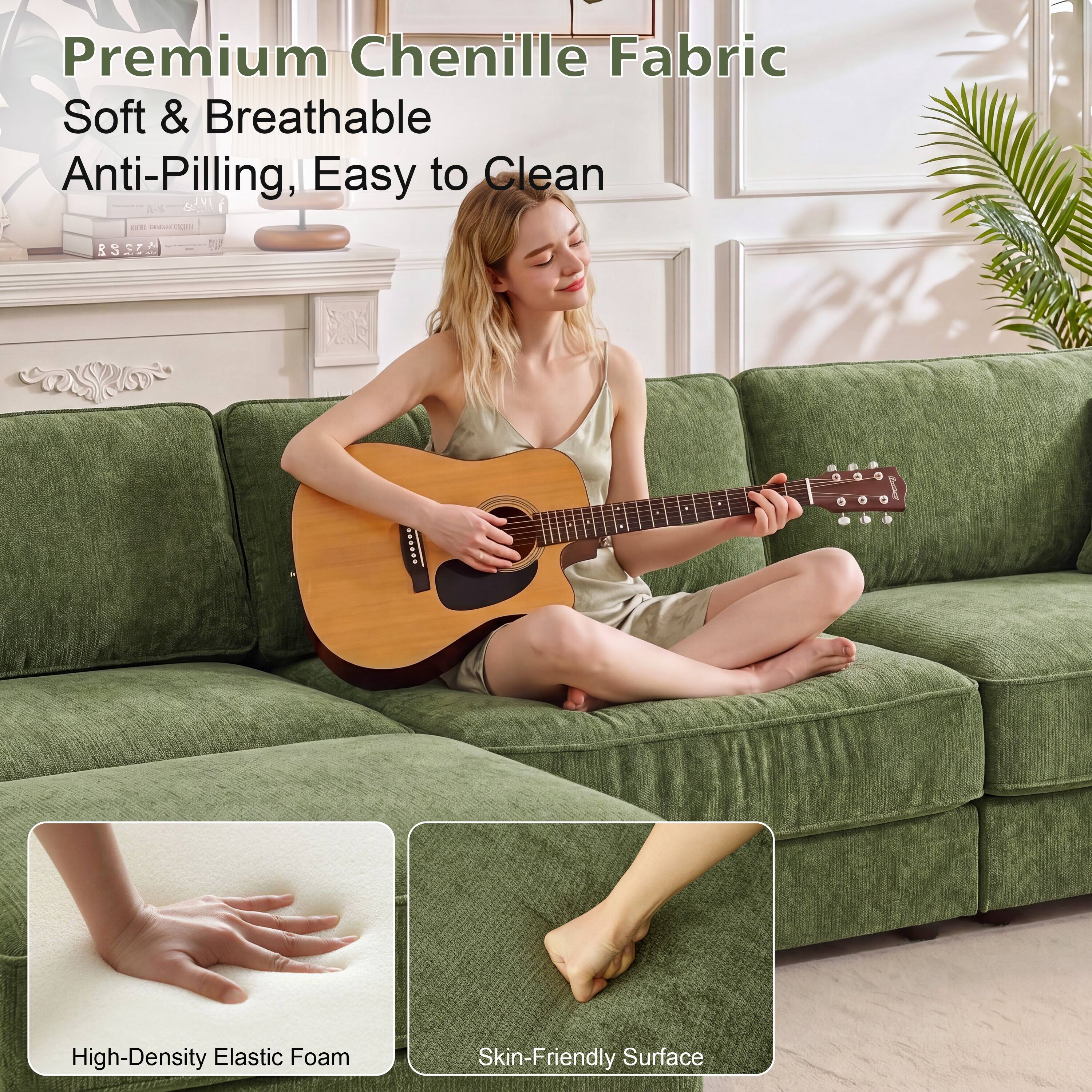 Premium Chenille Fabric Soft & Breathable Anti-Pilling, Easy to Clean  
High-Density Elastic Foam Skin-Friendly Surface
