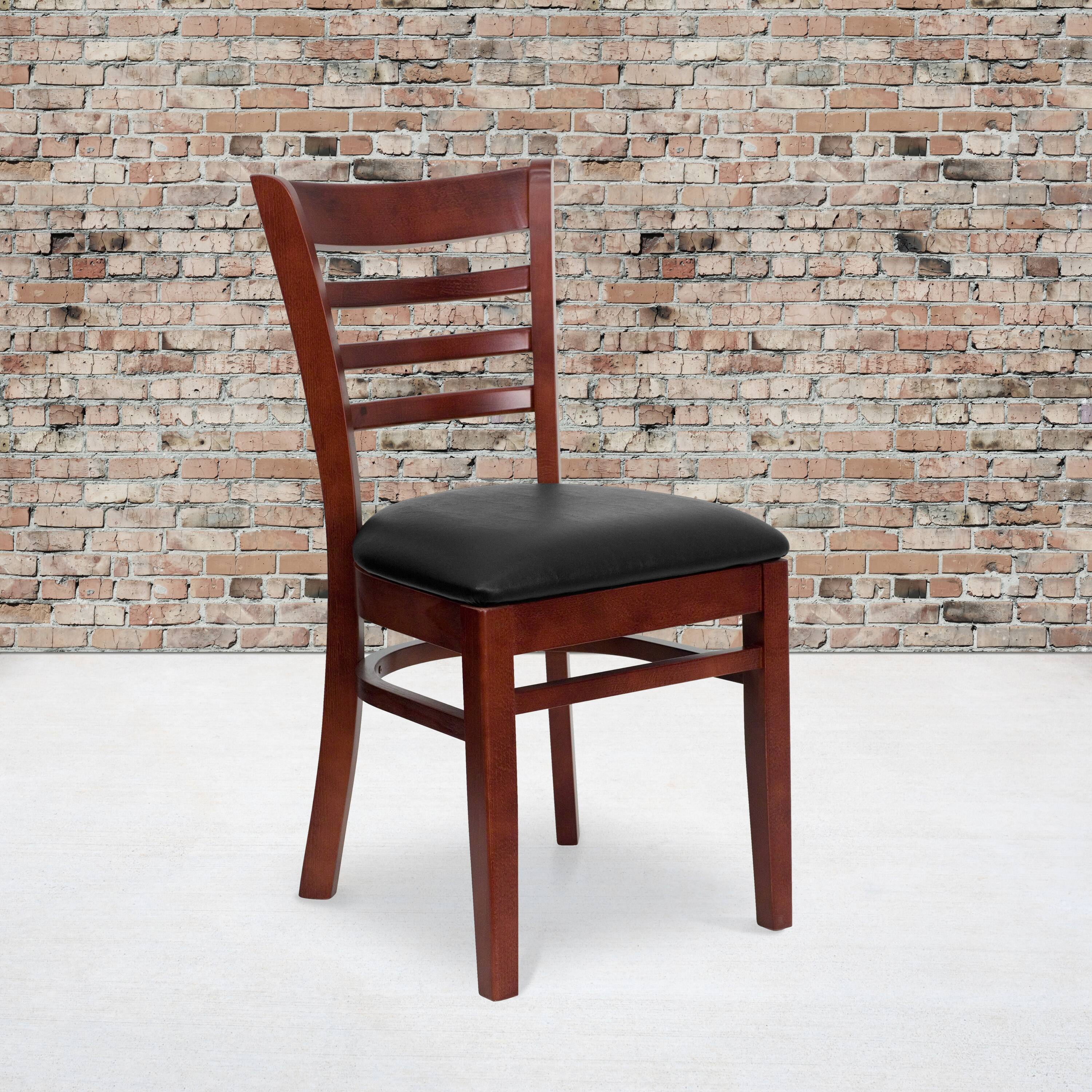 Alt View 2. Emma + Oliver - 2 Pack Ladder Back Wooden Restaurant Chair - Black Vinyl Seat/Mahogany Wood Frame.