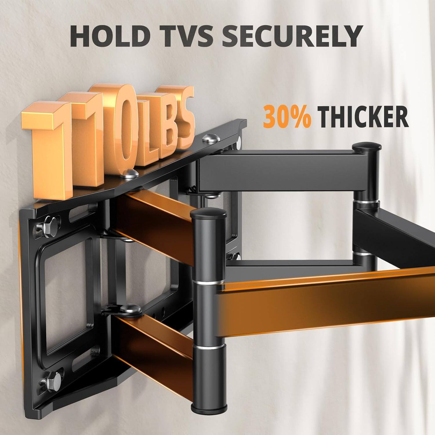 HOLD TVS SECURELY  
110 LBS  
30% THICKER