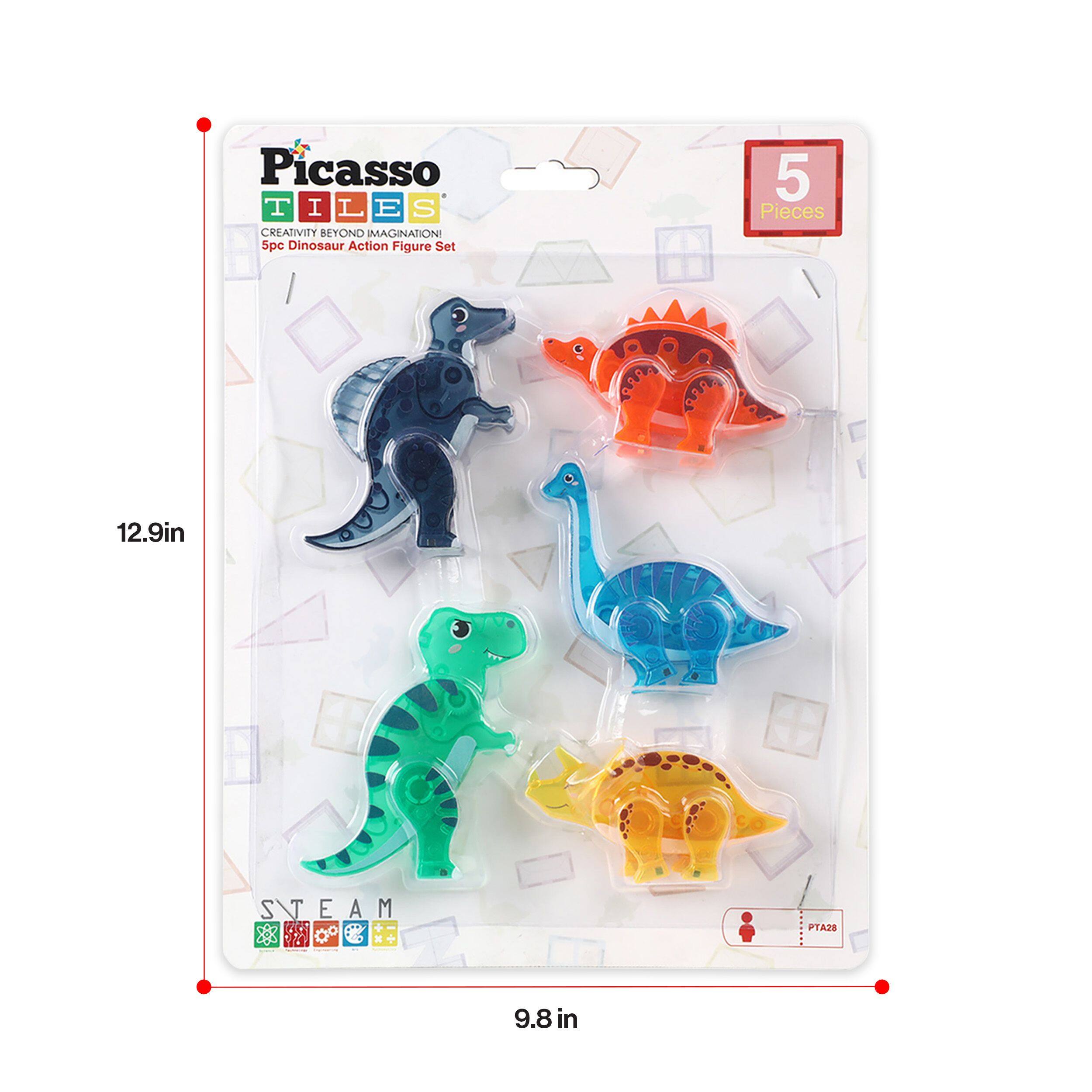 Picasso Tiles Creativity Beyond Imagination 5pc Dinosaur Action Figure Set 5 Pieces 12.9in STEAM PTA28 9.8 in