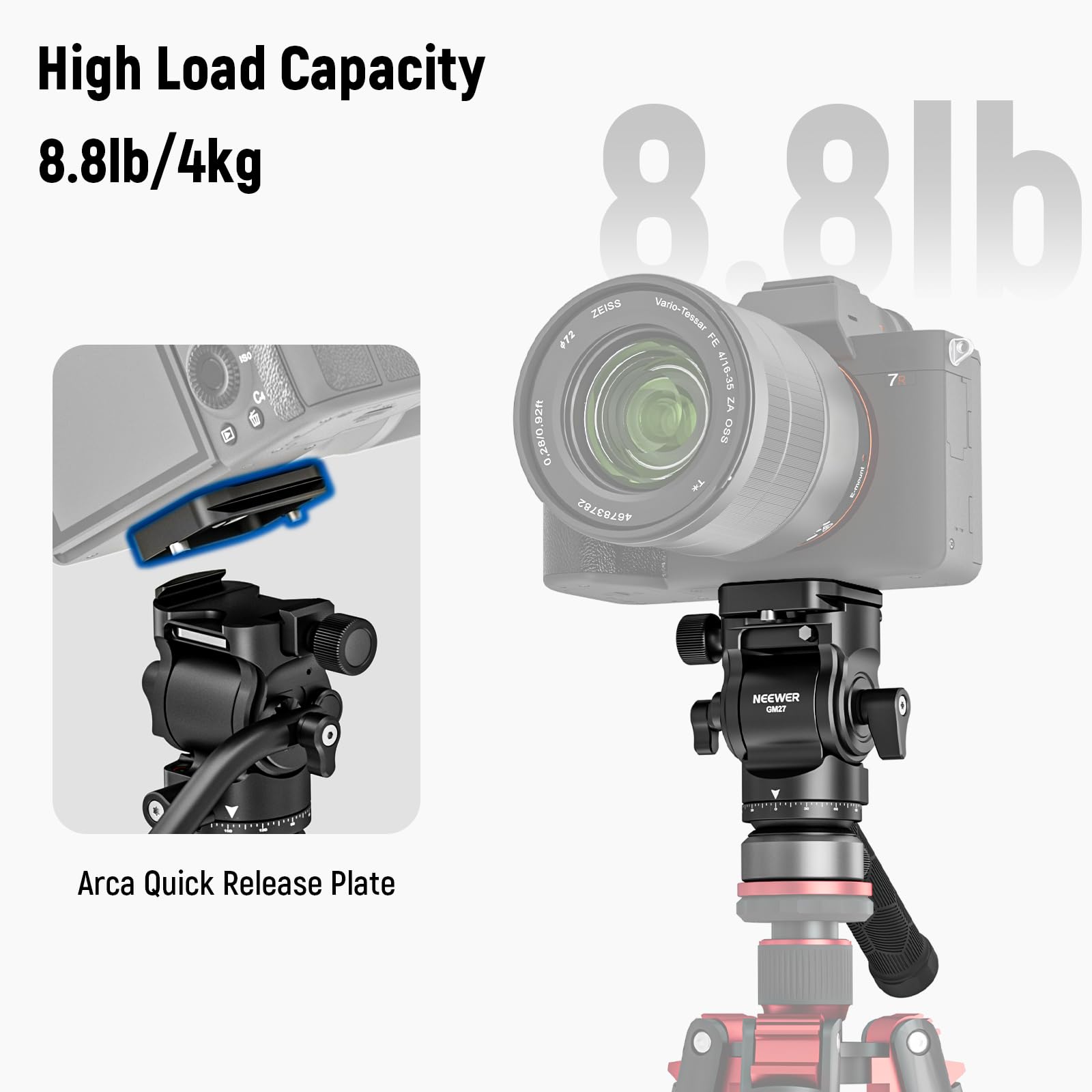 High Load Capacity  
8.8lb/4kg  

Arca Quick Release Plate  

ZEISS Vario-Tessar T* FE 4/16-35  
72mm  

NEEWER  
NEEWER