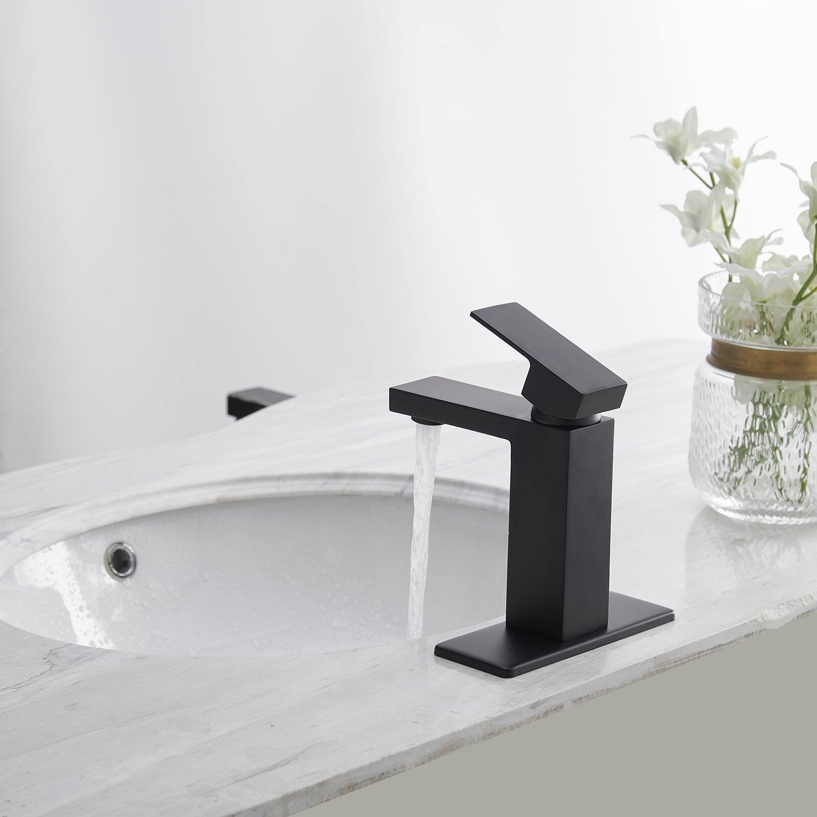Alt View 5. Boyel Living - Single Handle Single Hole Bathroom Faucet with Deck Plate and Pop Up Drain in Matte Black - Matte Black.