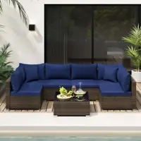 Costway 7 PCS Patio Rattan Furniture Set Sectional Sofa Cushioned Garden - Mix Brown,Navy - Front_Zoom