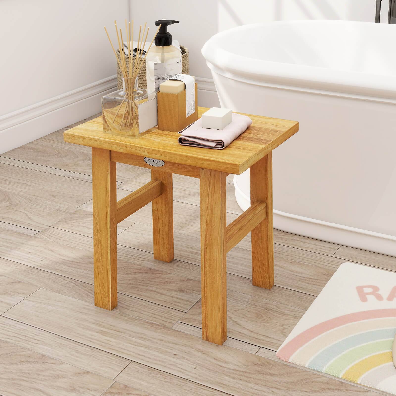 Alt View 1. Costway - Costway 18" Teak Shower Bench Waterproof Spa Bath Stool for Shaving Legs for Bathroom - Natural.