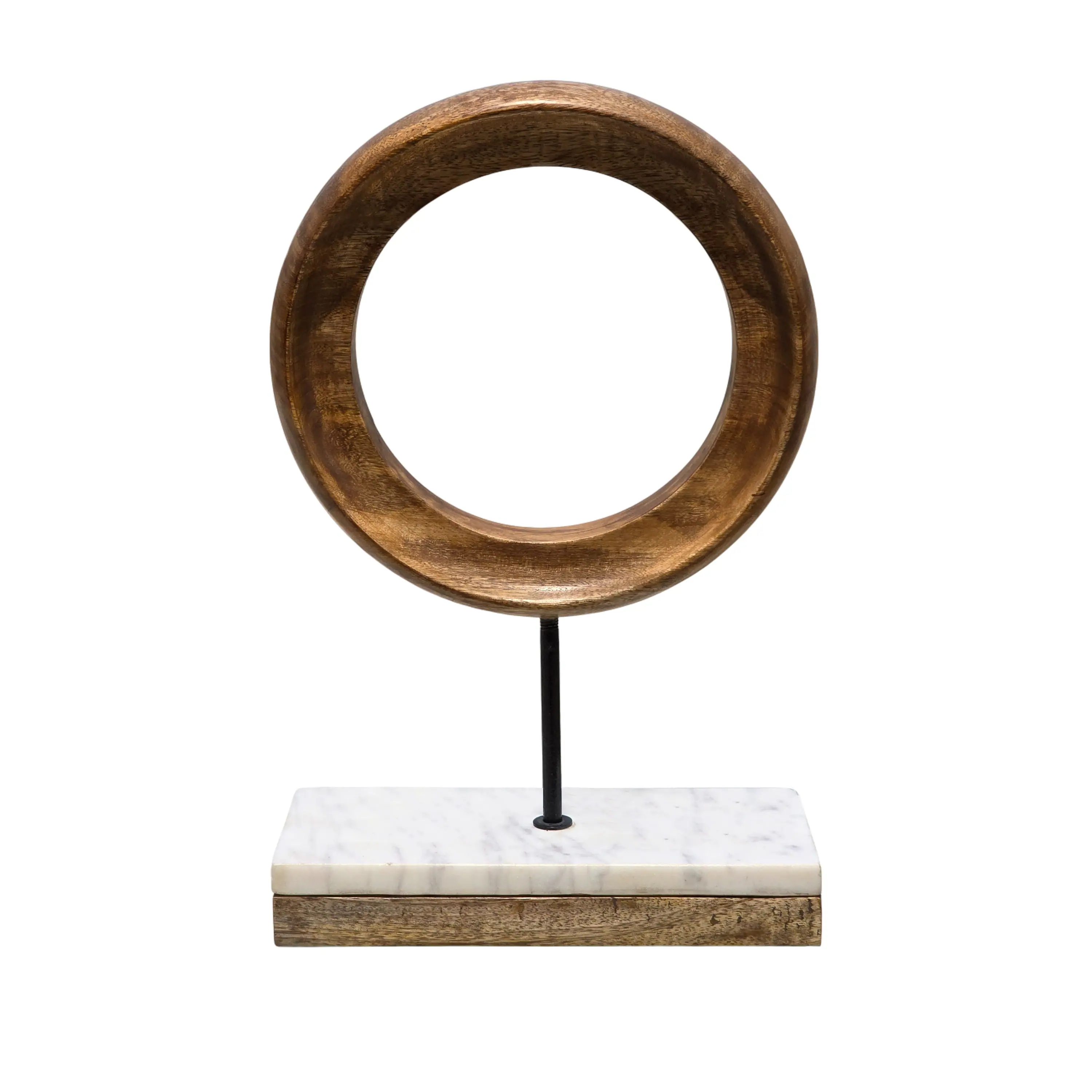 Front. Manhattan Lane - Decorative Tabletop Sculpture |Mango Wood Ring Design |Iron Stem and Marble Base - Brown, Black, White.