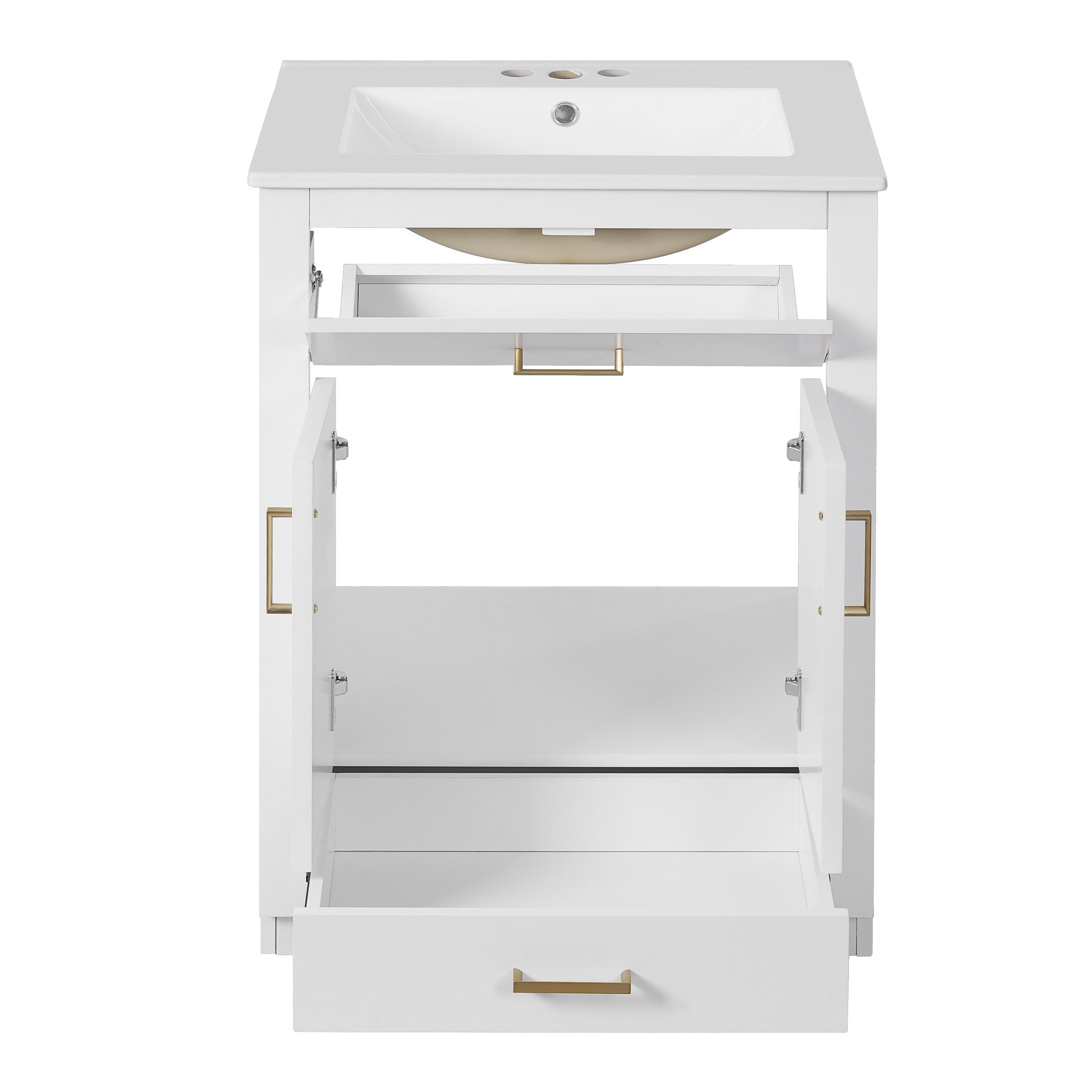 Alt View 10. Boyel Living - 24 Inch Bathroom Vanity with Integrated Ceramic Sink and Storage White - White.