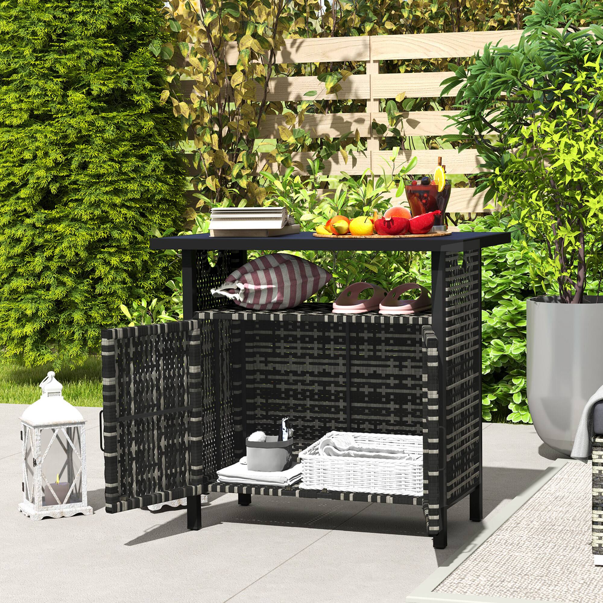 Alt View 7. Outsunny - Outdoor Pool Towel Storage Cabinet Organizer, Outdoor Bar Table with Shelf and Cabinet, Pool Towel Holder Pool Valet - Mixed-Gray.