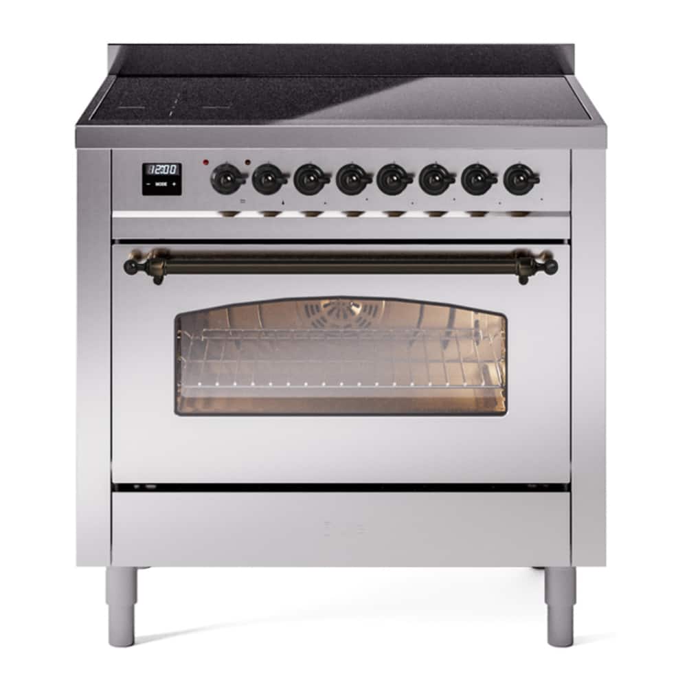 ILVE - Nostalgie II Series 36 in. Induction Range with 6 Induction Elements (Burnished Trim) - Stainless Steel