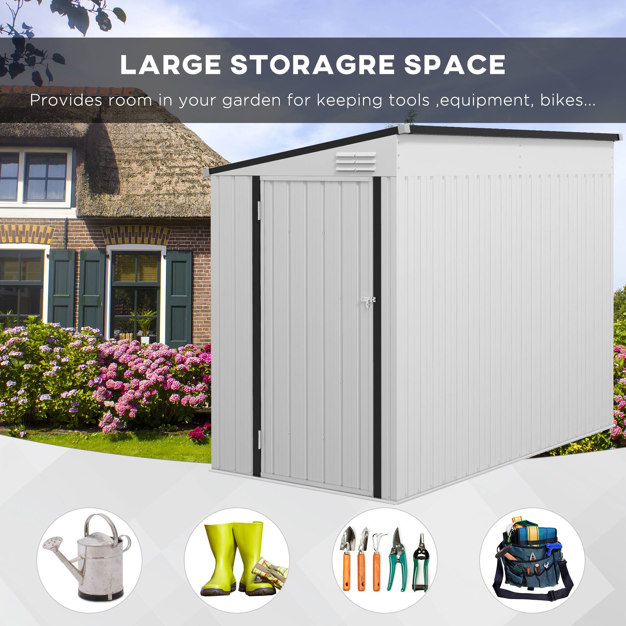 LARGE STORAGE SPACE Provides room in your garden for keeping tools, equipment, bikes...
