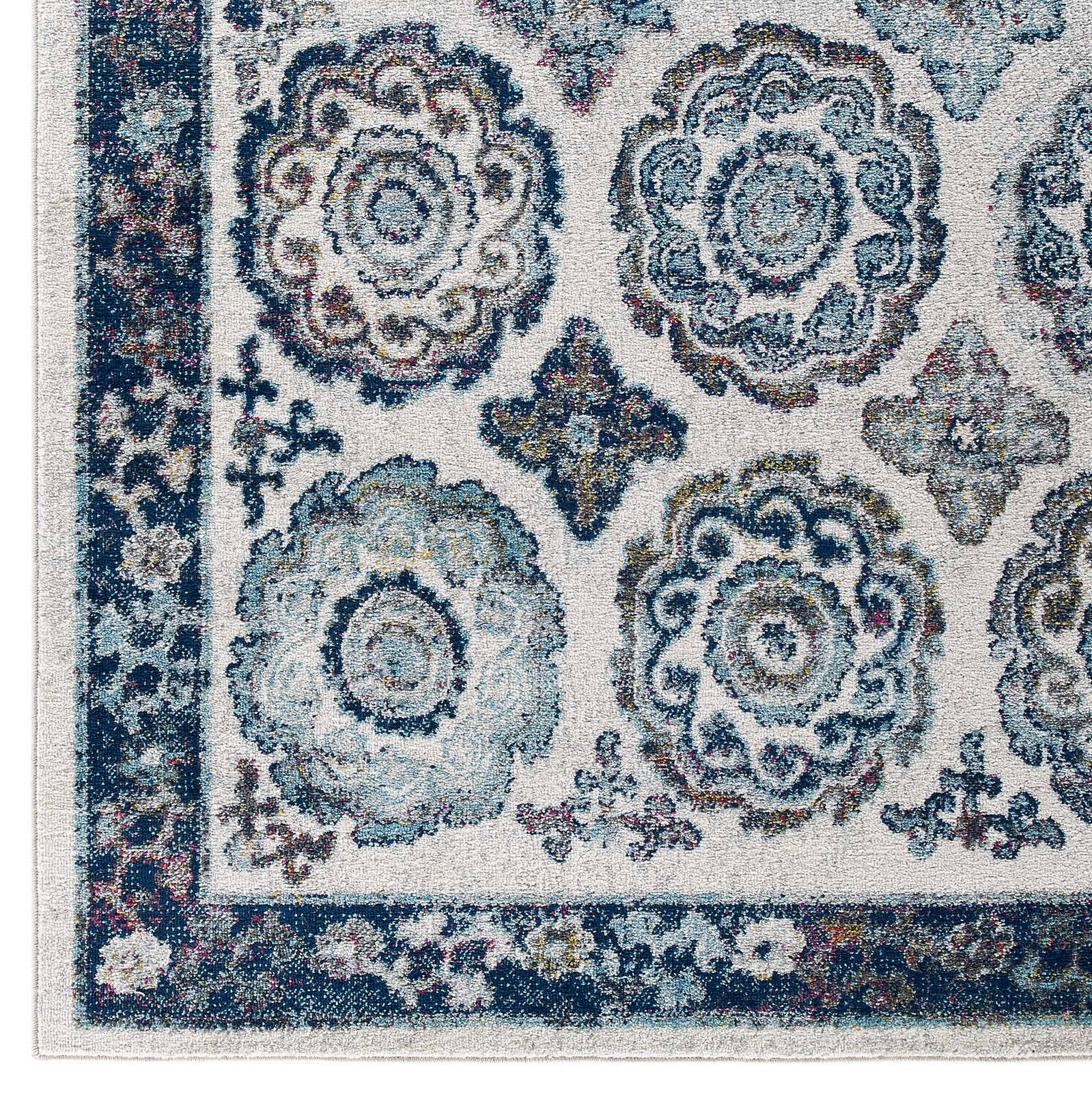 Alt View 1. Modway - Entourage Odile Distressed Floral Moroccan Trellis Area Rug - Ivory and Blue.
