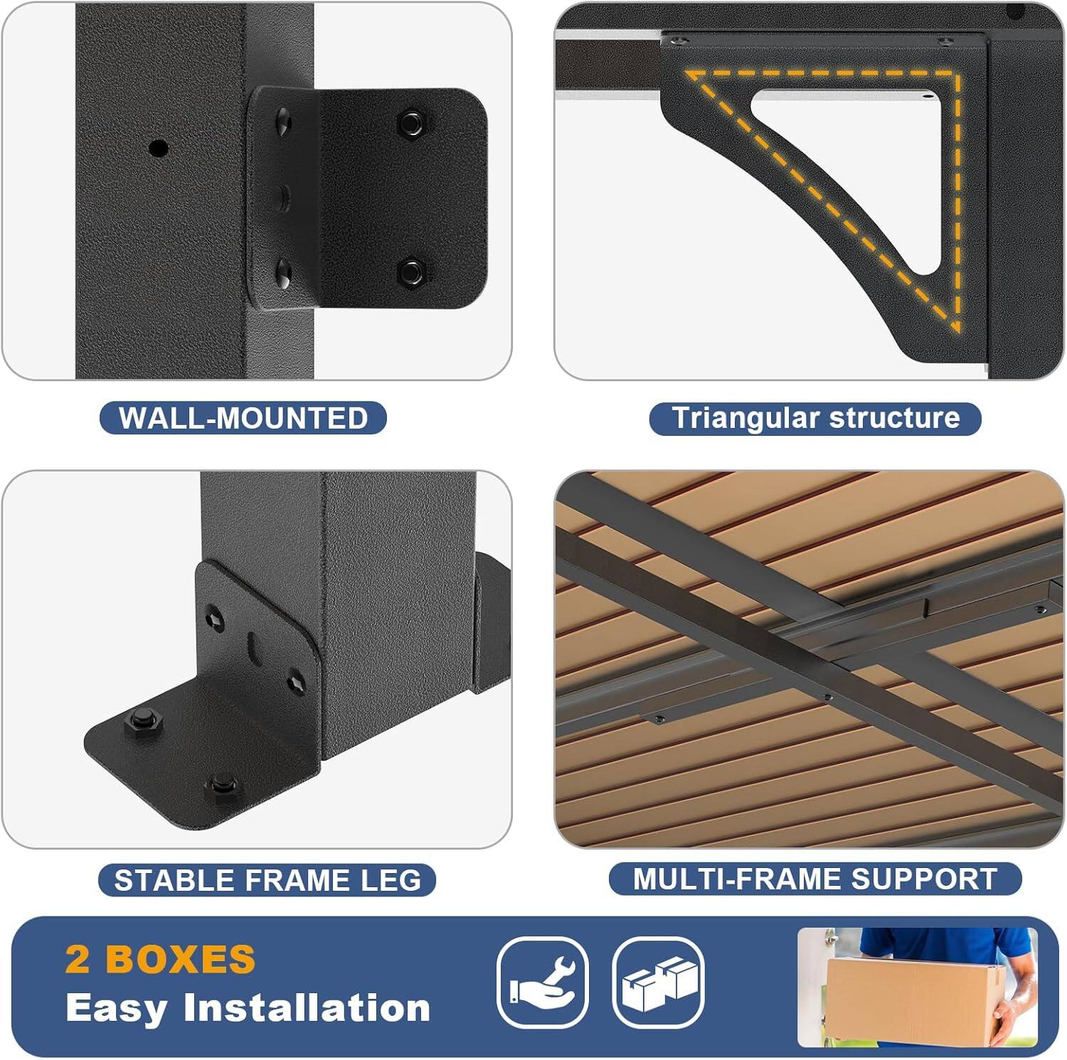 - WALL-MOUNTED
- Triangular structure
- STABLE FRAME LEG
- MULTI-FRAME SUPPORT
- 2 BOXES
- Easy Installation
