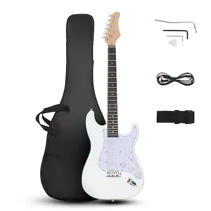 Front. Winado - White 6 Strings Electric Guitar Right Handed With Gig Bag Strap Cord for Student Gift.