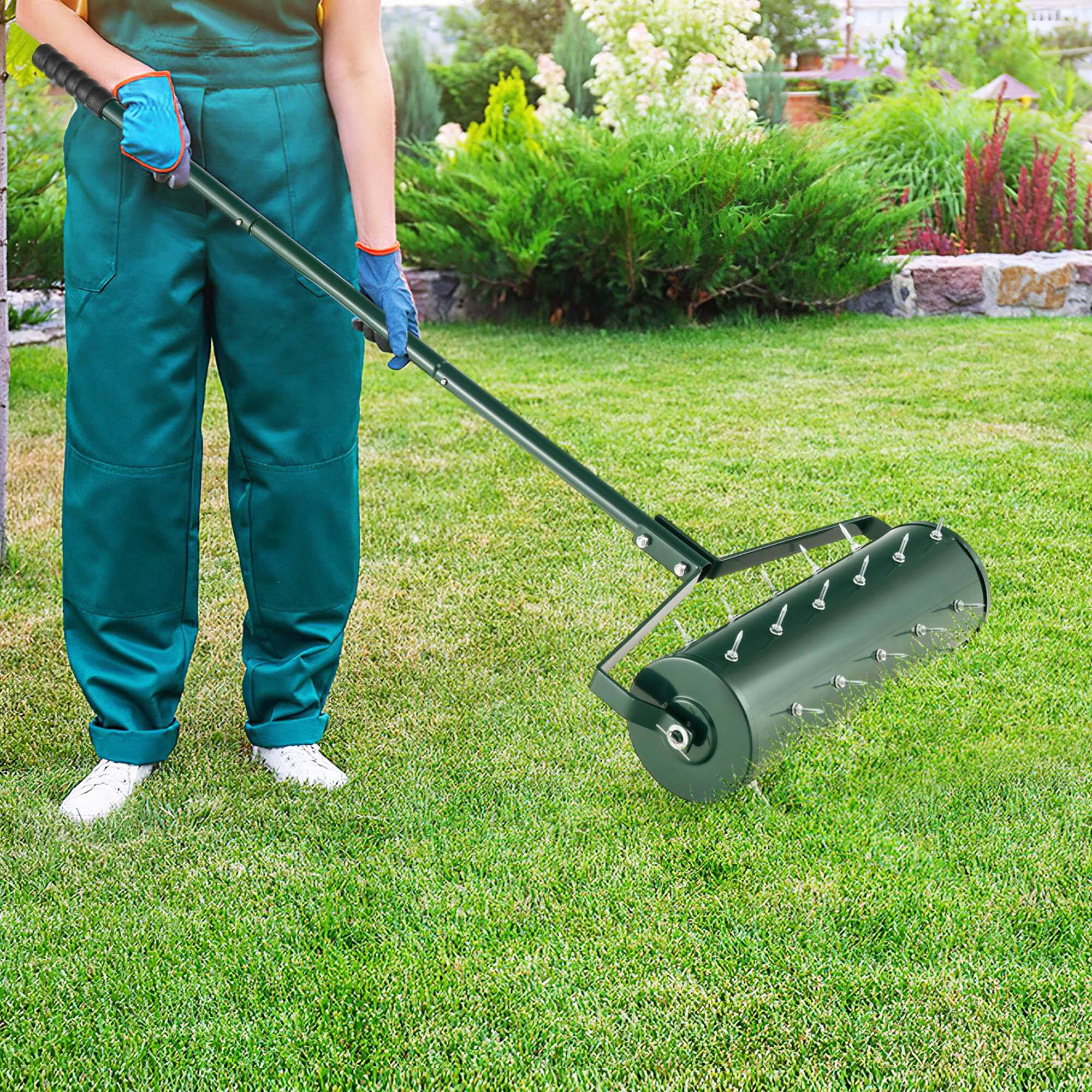 Alt View 1. Costway - Costway 21" Manual Lawn Aerator Heavy Duty Rolling Push Grass Aeration Tool with Handle Filled with Sand or Stone - Green.