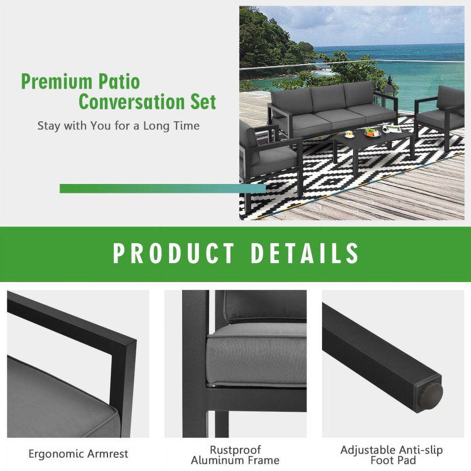 Premium Patio Conversation Set  
Stay with You for a Long Time  

PRODUCT DETAILS  
- Ergonomic Armrest  
- Rustproof Aluminum Frame  
- Adjustable Anti-slip Foot Pad